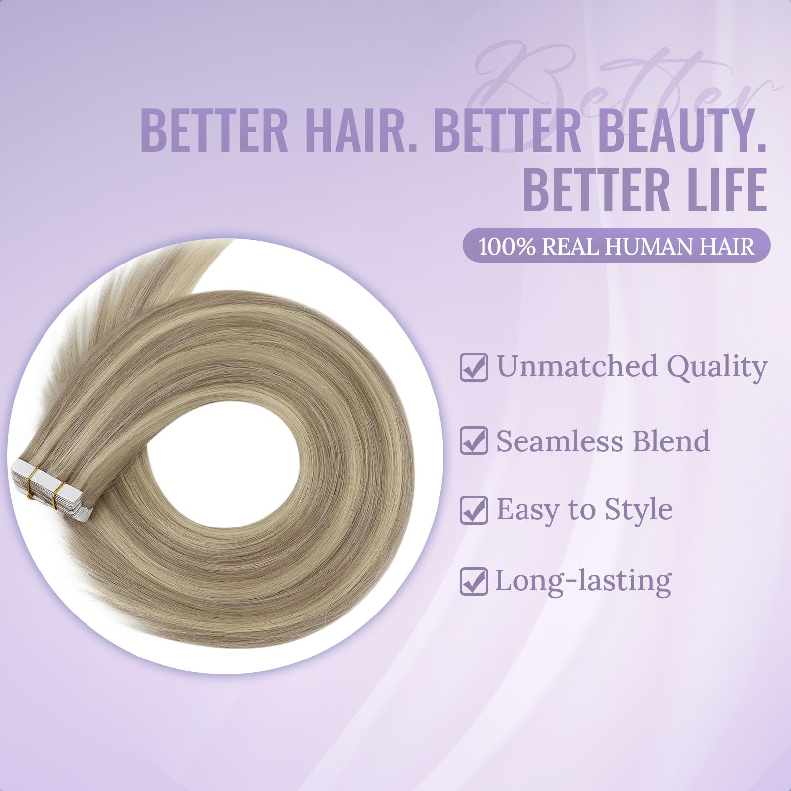 Fshine Extension Biadesive Capelli Lisci 55CM 50g 20pcs Extension Capelli Adesive Highlight Biondo Cenere Con Biondo Candido Extension Capelli Veri Biadesive Tape Human Hair #18P613