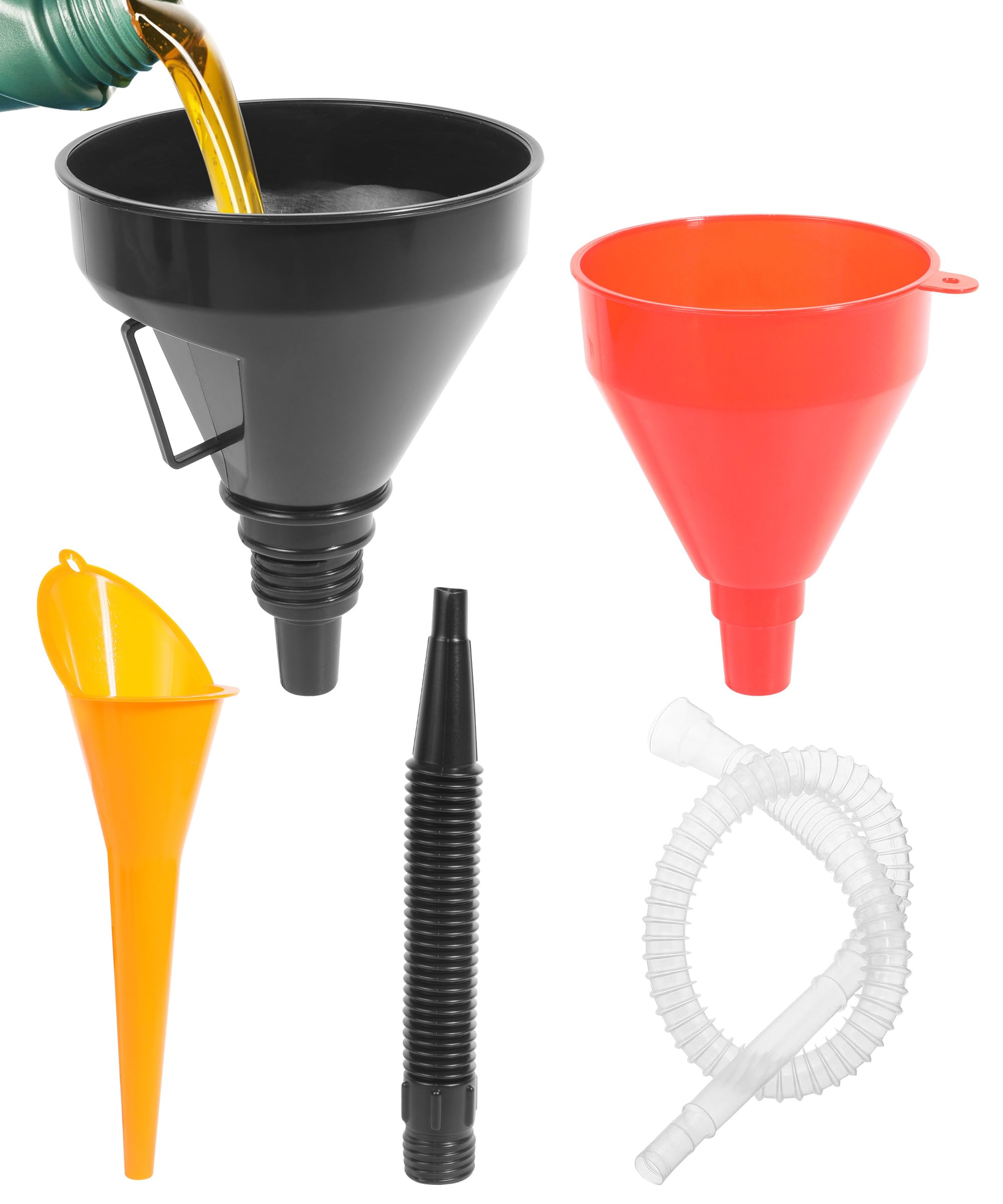 3PCS Funnels for Automotive Use,Car Accessories Funnel,Oil Funnel for Oil Change,Wide Mouth Fuel Funnel and Long Neck Oil Funnel,with Hose and Filter,Suitable for Cars, Trucks, SUVs, Etc
