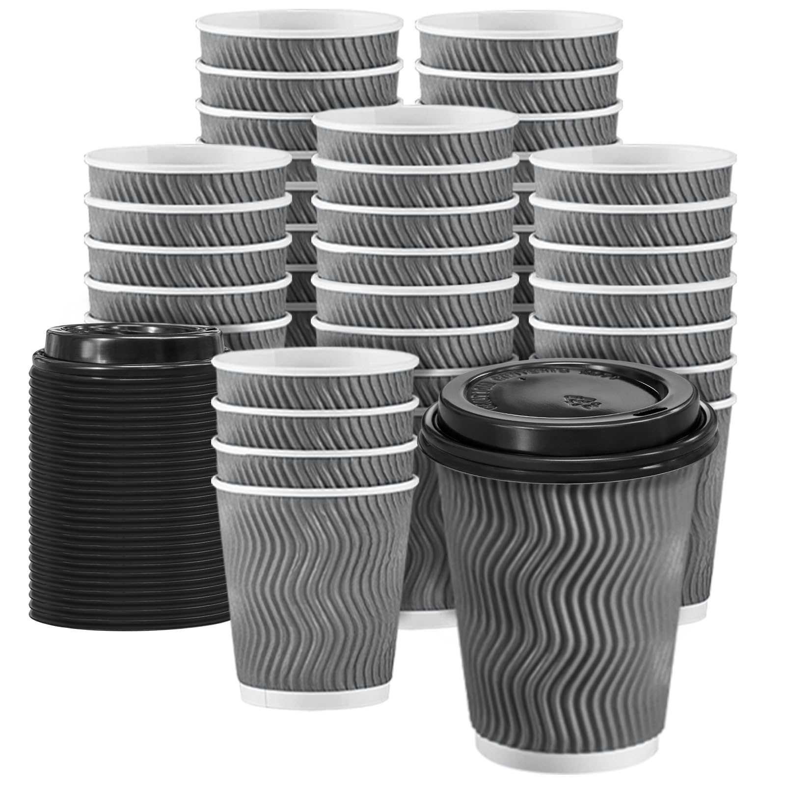 Clawsoff 100 Pack 12 oz Coffee Cups with Lids Disposable Paper Cups Gray — Amazon image 10