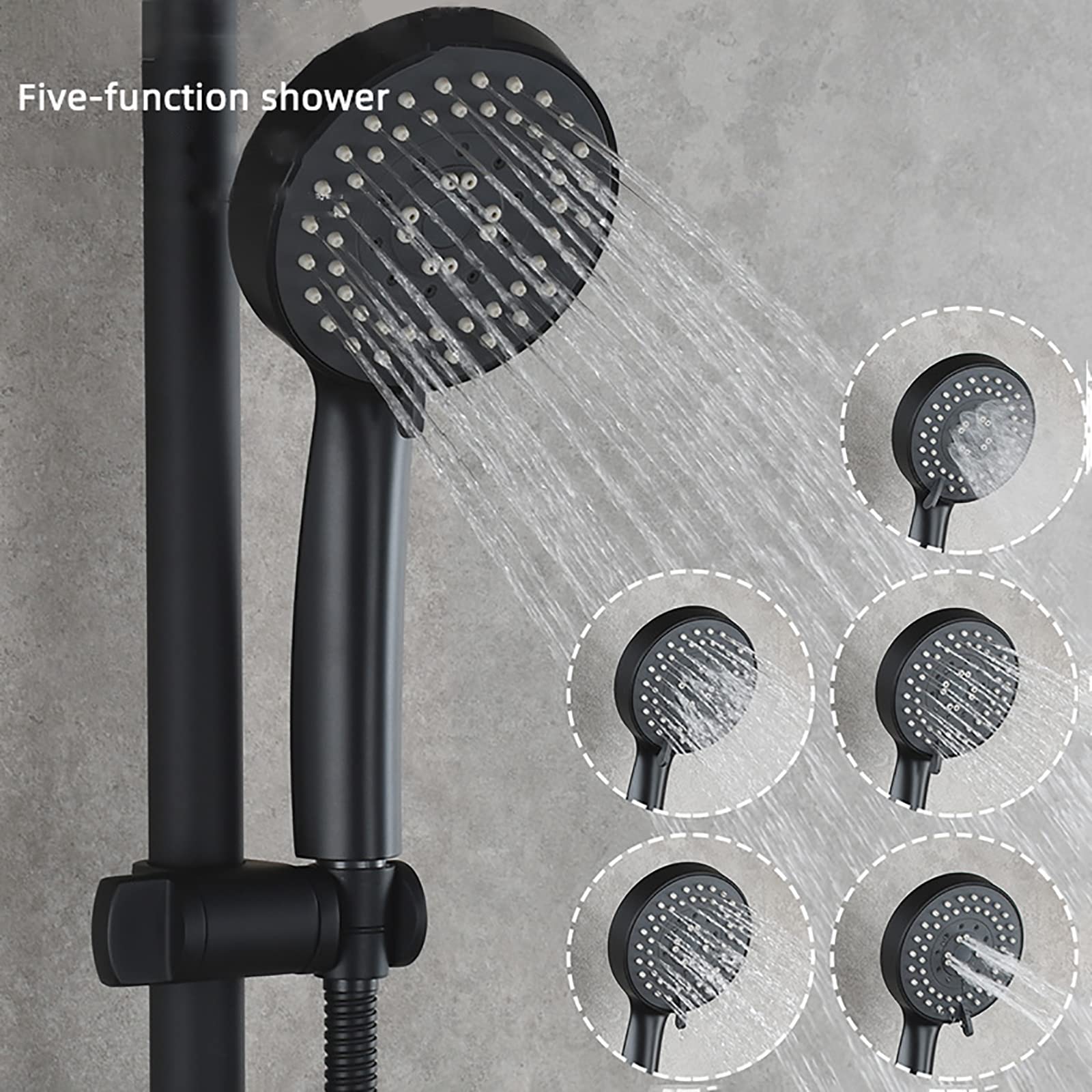 Asta Doccia Nero Saliscendi Doccia 304 Acciaio Inox Asta Doccia Saliscendi da Parete Regolabile Saliscendi per Doccia Completo con 5 Funzioni Doccetta, Supporto Regolabile, Tubo 150 cm