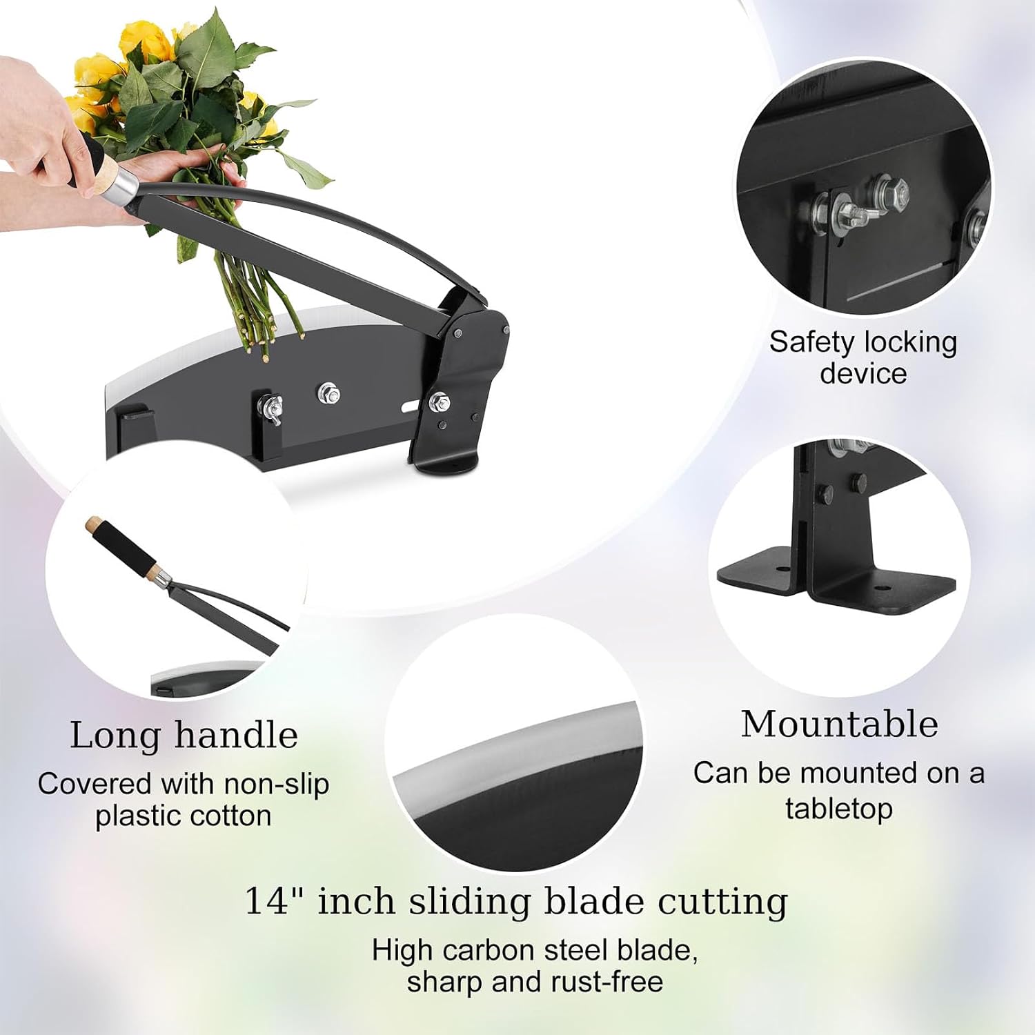 Luexian Flower Stem Cutter,Large Heavy Duty Flower Cutter for Fresh Flowers,14 inch Stainless Steel Blade,Florist Supplies Perfect for Cutting Flowers Bouquet with 16 inch Wooden Base