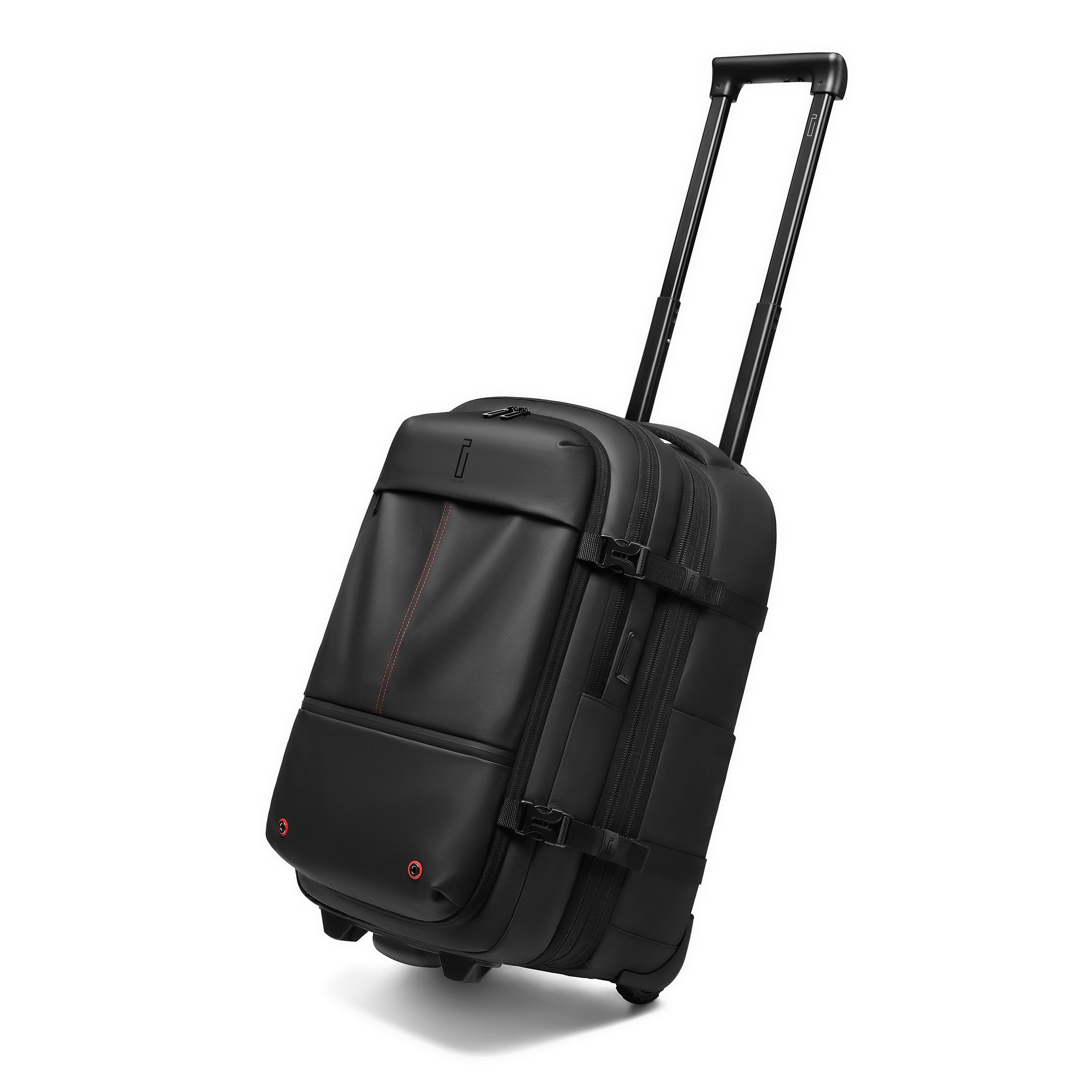 CELIMS - Reiserucksack mit Vakuumfach und Trolley | Handgepäck-Reisetasche mit Trolley | Handgepäck-Vakuumkoffer | Erweiterbar | Wasserdicht | Rollen | Schwarz