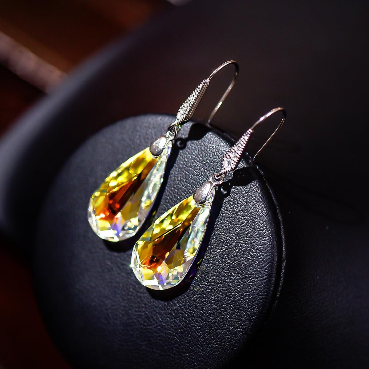 Tear drop hook dangle Earrings Made with Austrian Crystals and S925 Sterling Silver Ideal Handcrafted Jewelry Gift for Women and Ladies