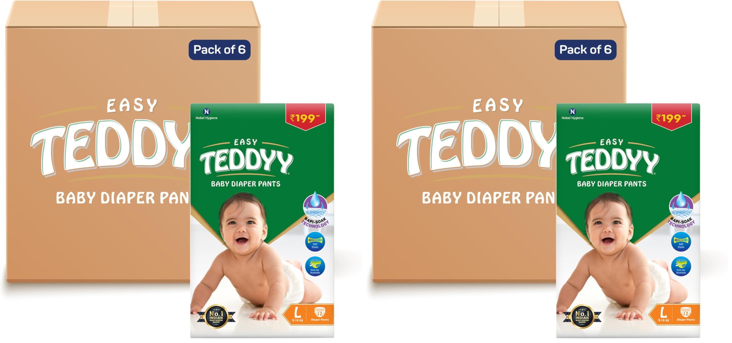 TEDDYY Easy Baby L Size Diaper Pant Style| 72 Count (Large) | 9–14 kg (Pack of 12)| Long Protection Hours| Anti-Bacterial| Airy Breathable Fit| Rapid Soaker Channels with Wetness Indicator-image-36