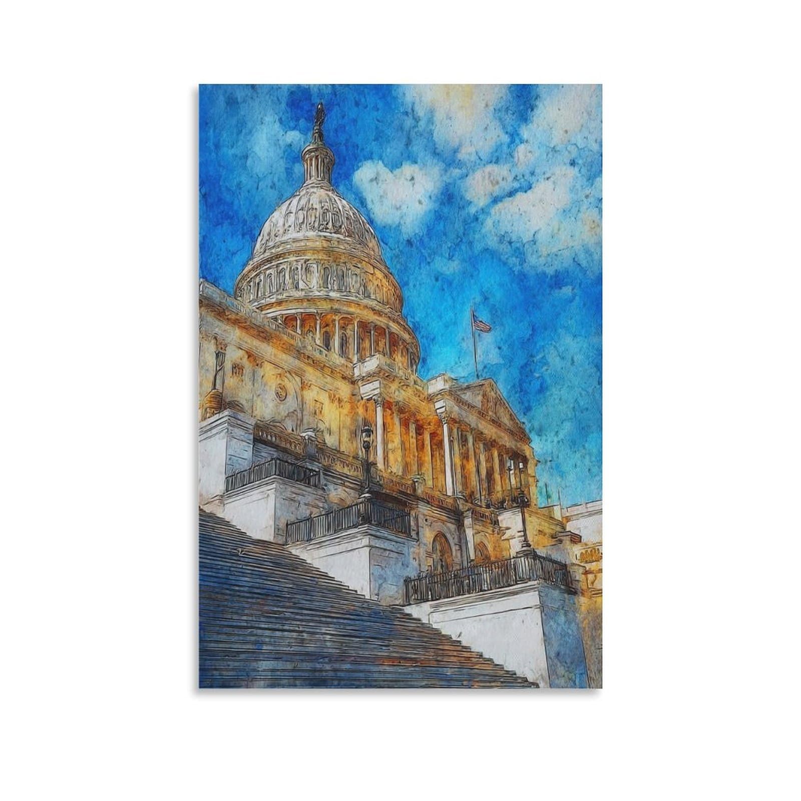 Cnaheiz Unframe-Style Washington 24X36inch(60X90cm) Vintage Travel Poster Watercolor Canvas Art