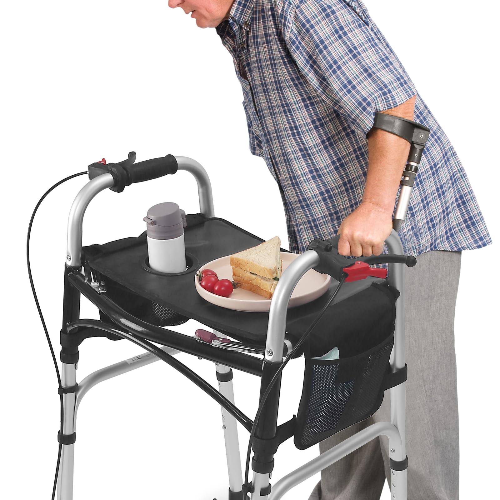 Walker Tray for Folding Walker, Tray for Walker with Cup Holder, Walker Tray Table for Standard Walker, Non Slip Walker Tray Walker Accessories Tray