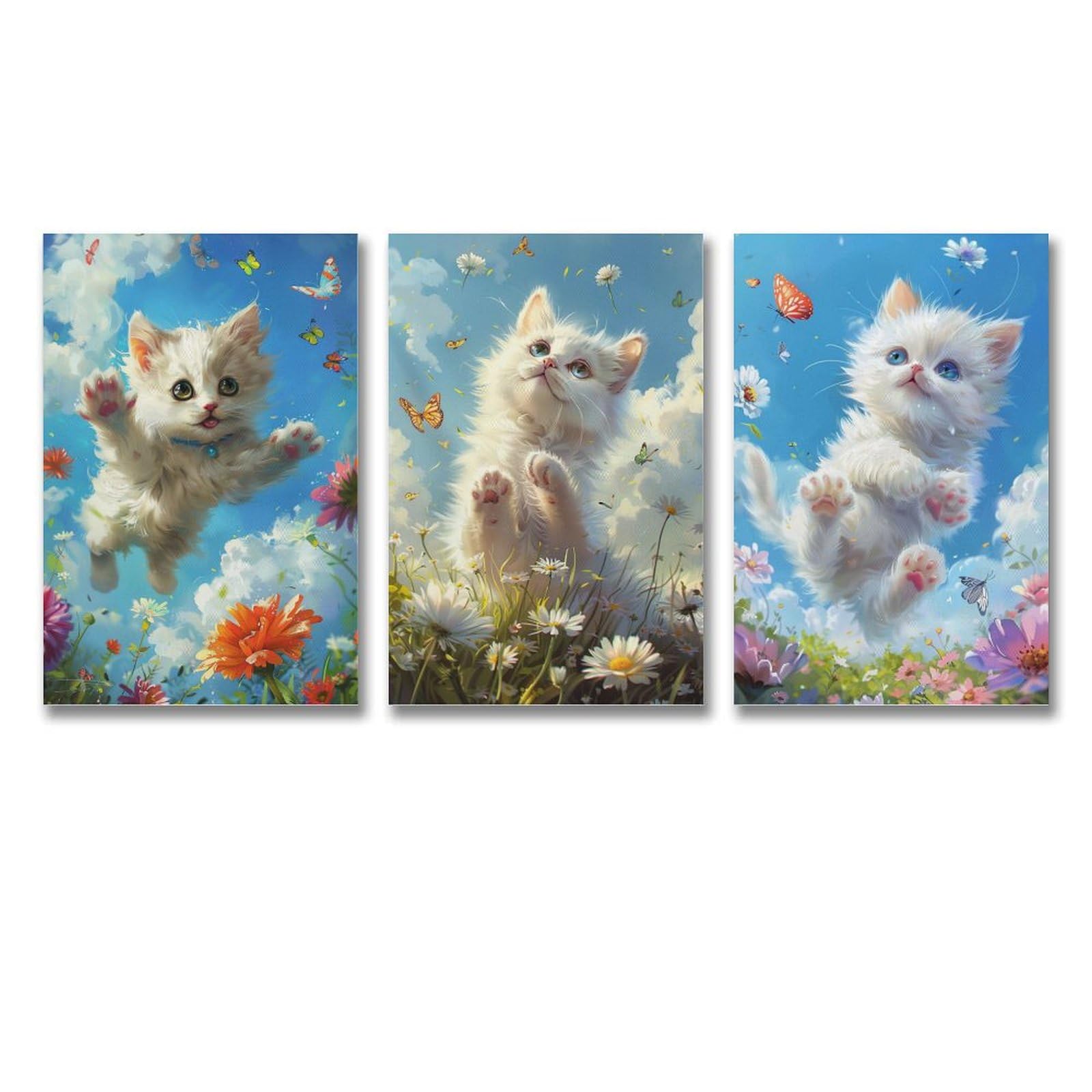 Amazon.co.jp: 3枚 花の中で遊ぶかわいい子猫 絵画 インテリア