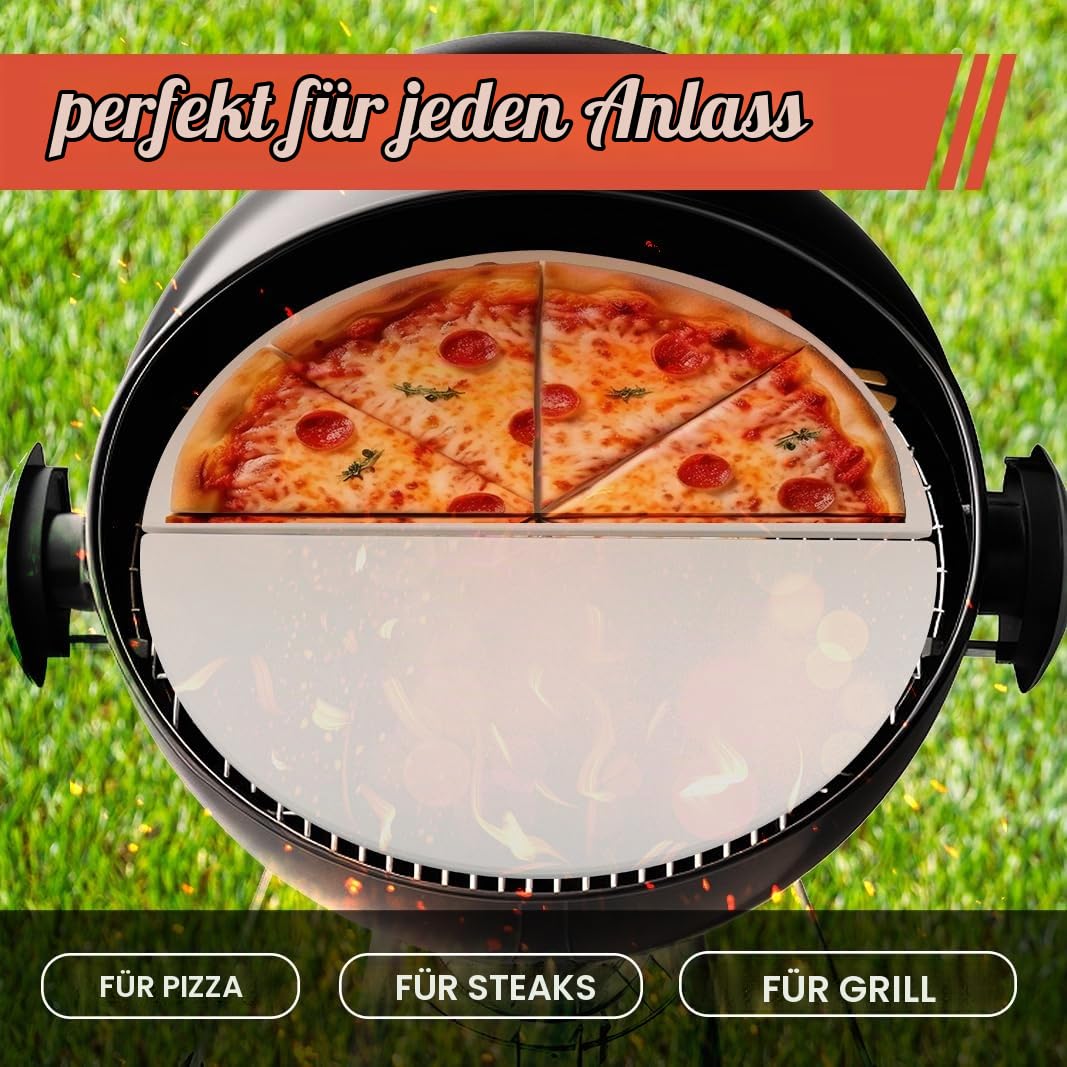 Halbmond-Hitzeschutzplatten für Kamado Joe Classic I, II, III, Big Green Egg Grillzubehör, robuster Cordierit-Stein, Pizzastein für Ofengrill, 38,1 cm, 2 Stück