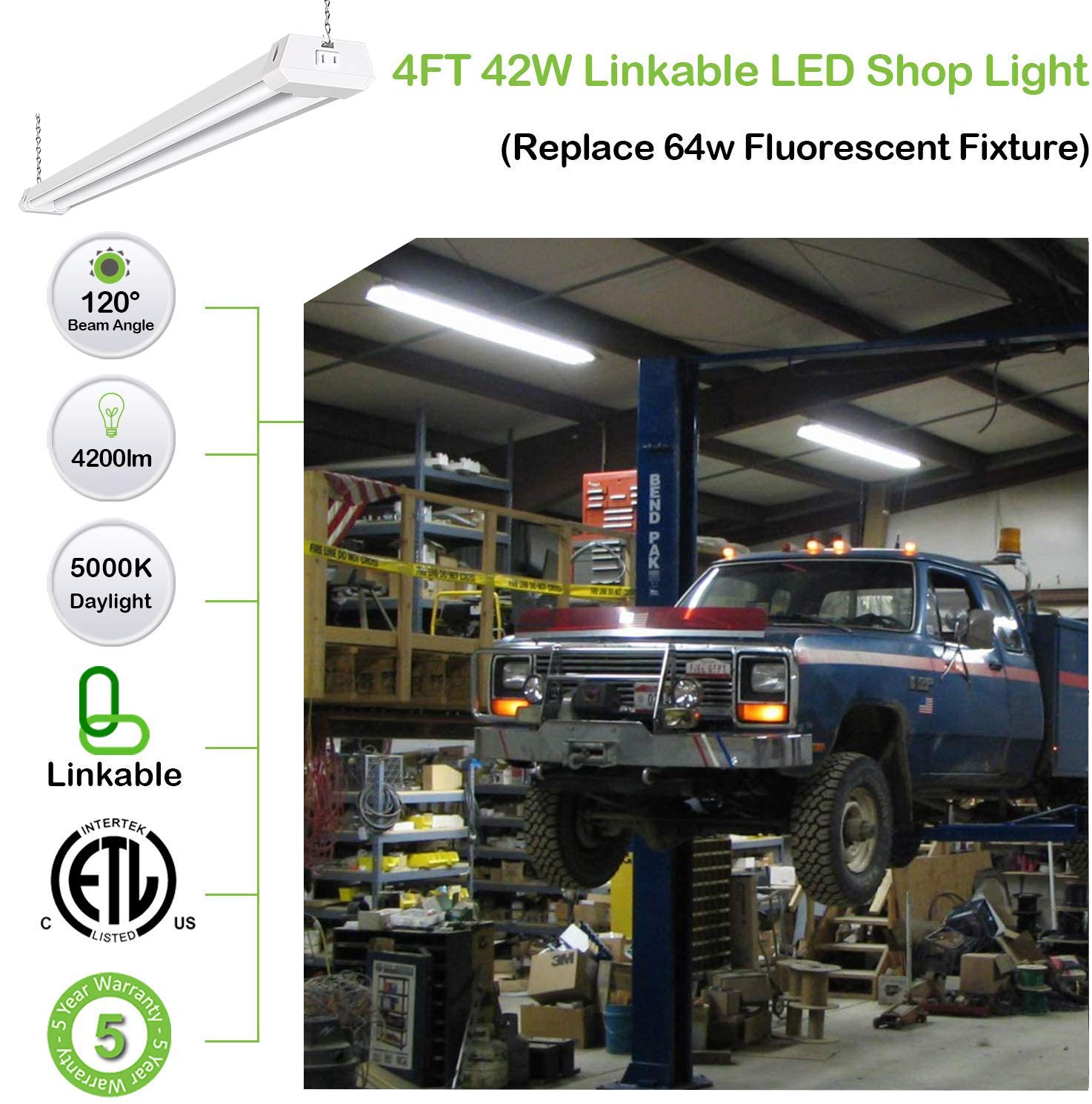 hykolity 4 Pack 4FT LED Shop Light, Linkable Utility Shop Lights, 42W