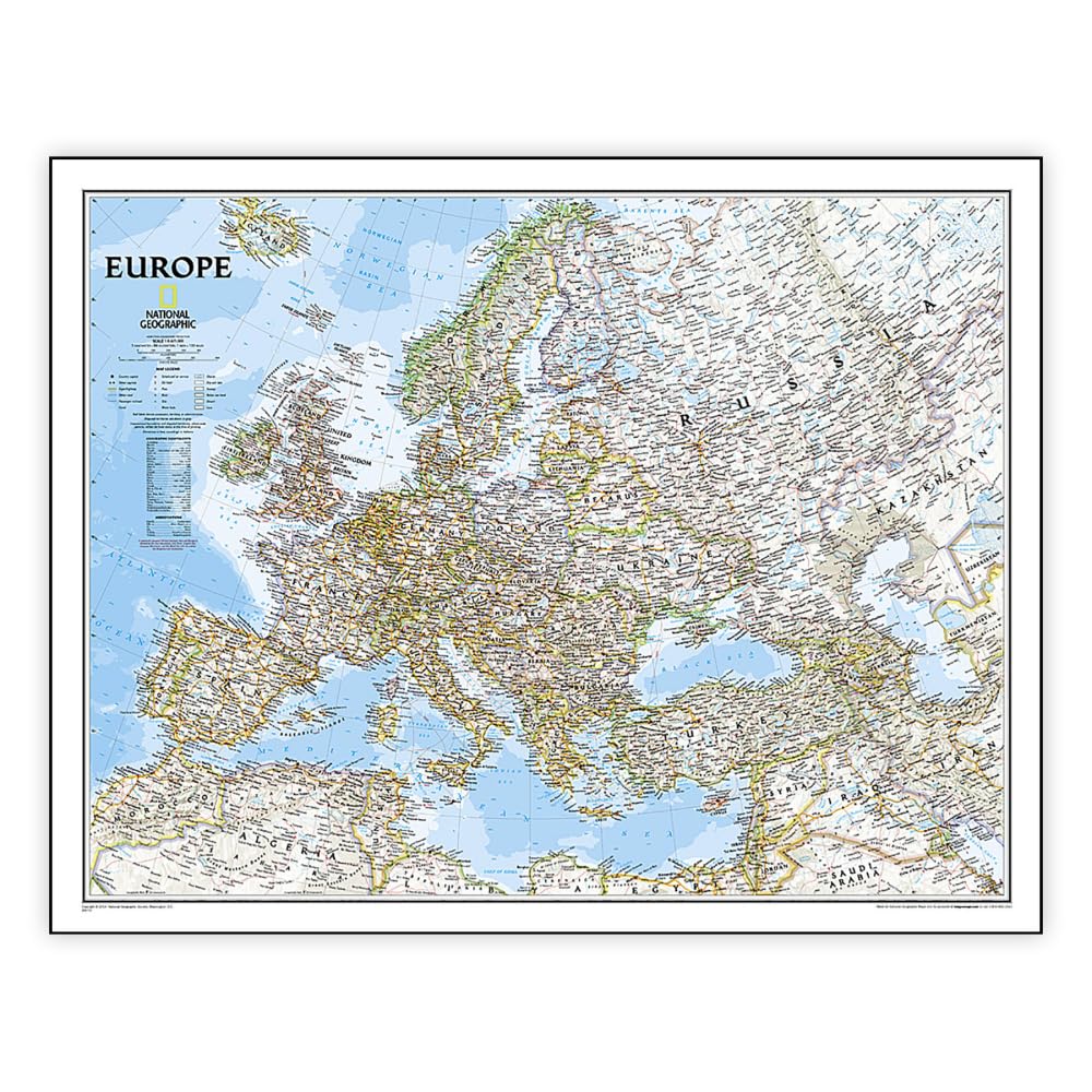 Europe Wall Map, 34" Width, 24" Length