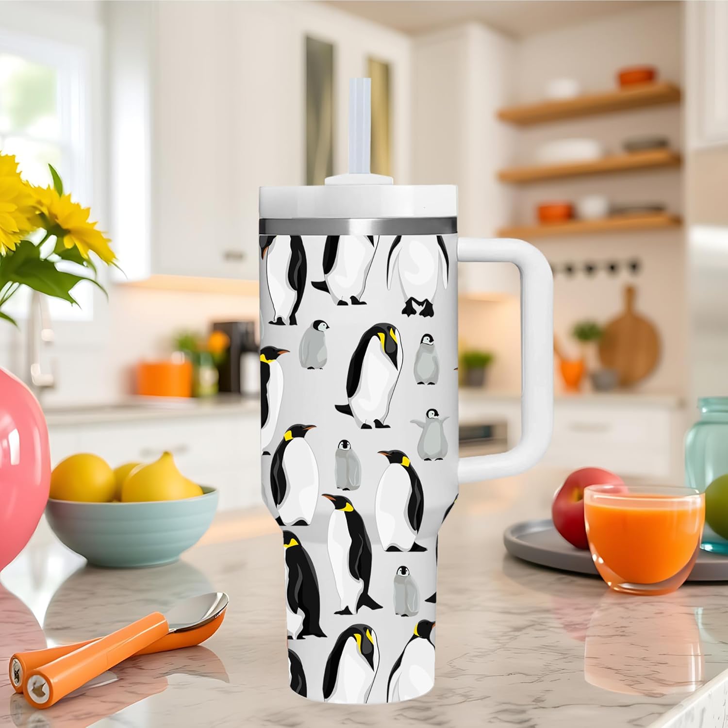 40 OZ Penguin Tumbler with Handle.Penguin Lover Gifts.Unique Birthday Christmas Gifts for Penguin Lover.Personalized 40 OZ Penguin Tumbler Gifts for Women Men. - Image 4