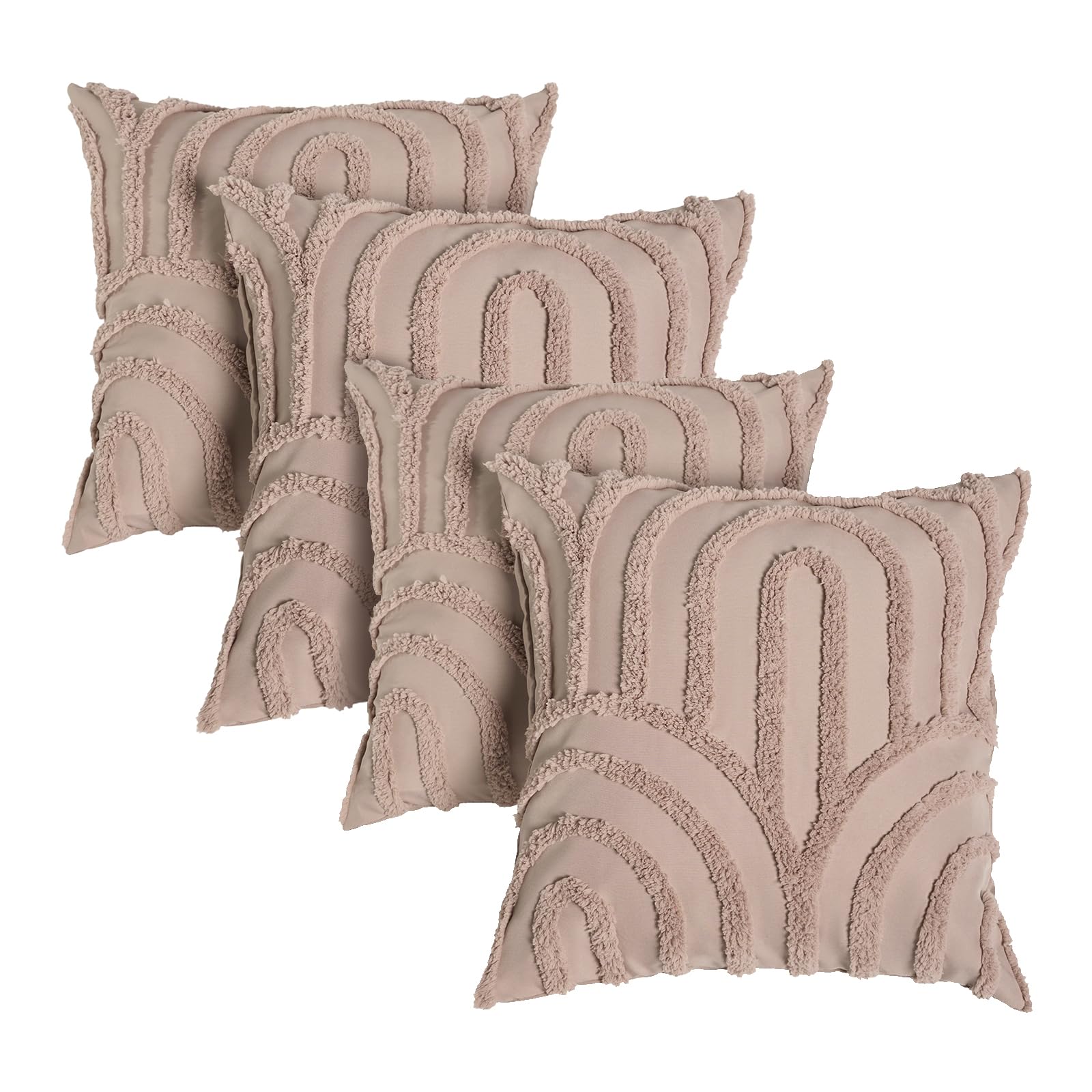 OHS Tufted Arches Cushion Covers 45 x 45 Set of 4, Super Soft Comfy Decorative Square Throw Pillow Cover with Invisible Zipper Sofa Cushion Covers Home Decor for Bedroom Living Room, Natural