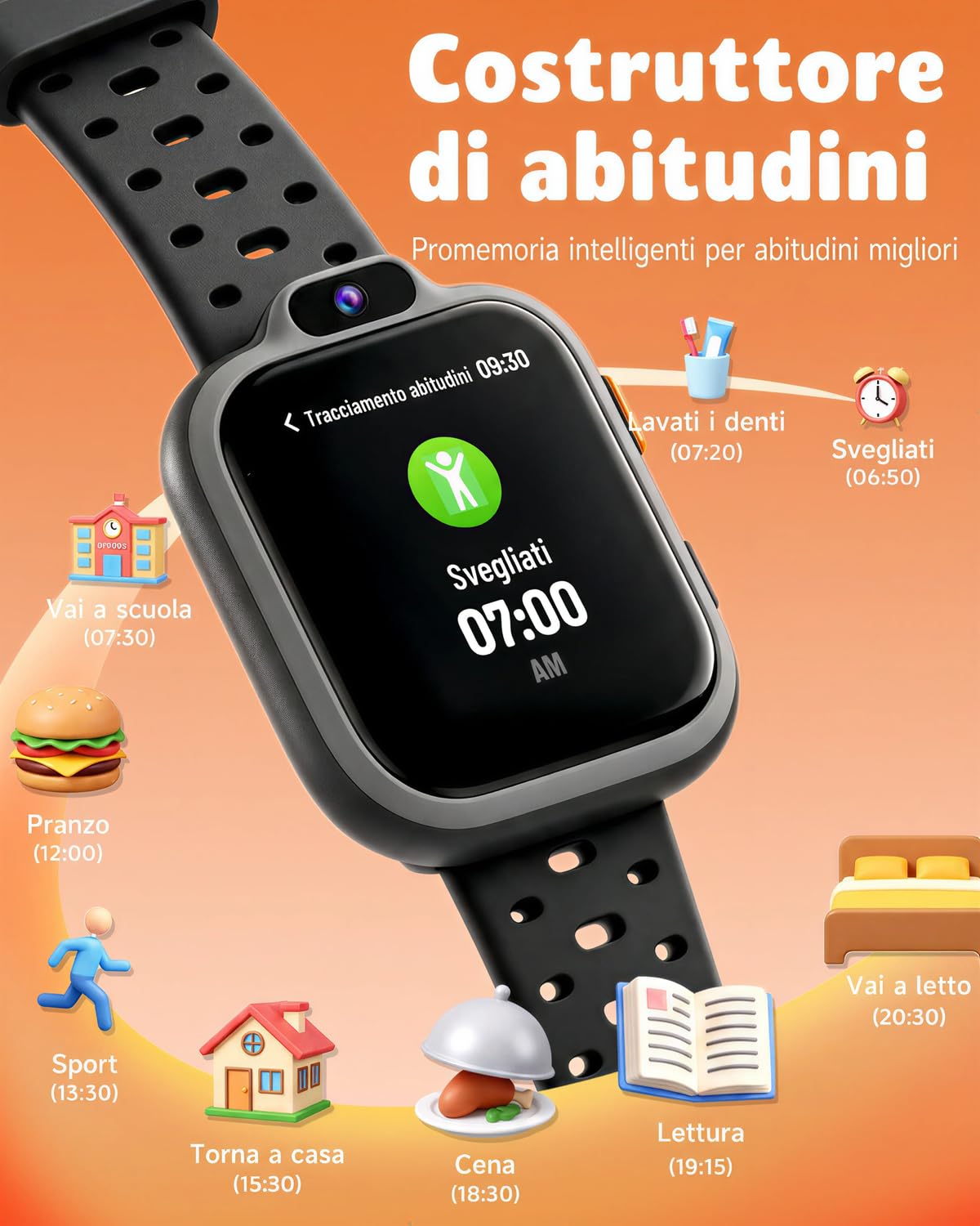 BIGGERFIVE Smartwatch Bambini Bambina 3-14，1,8" Fitness Tracker Orologio