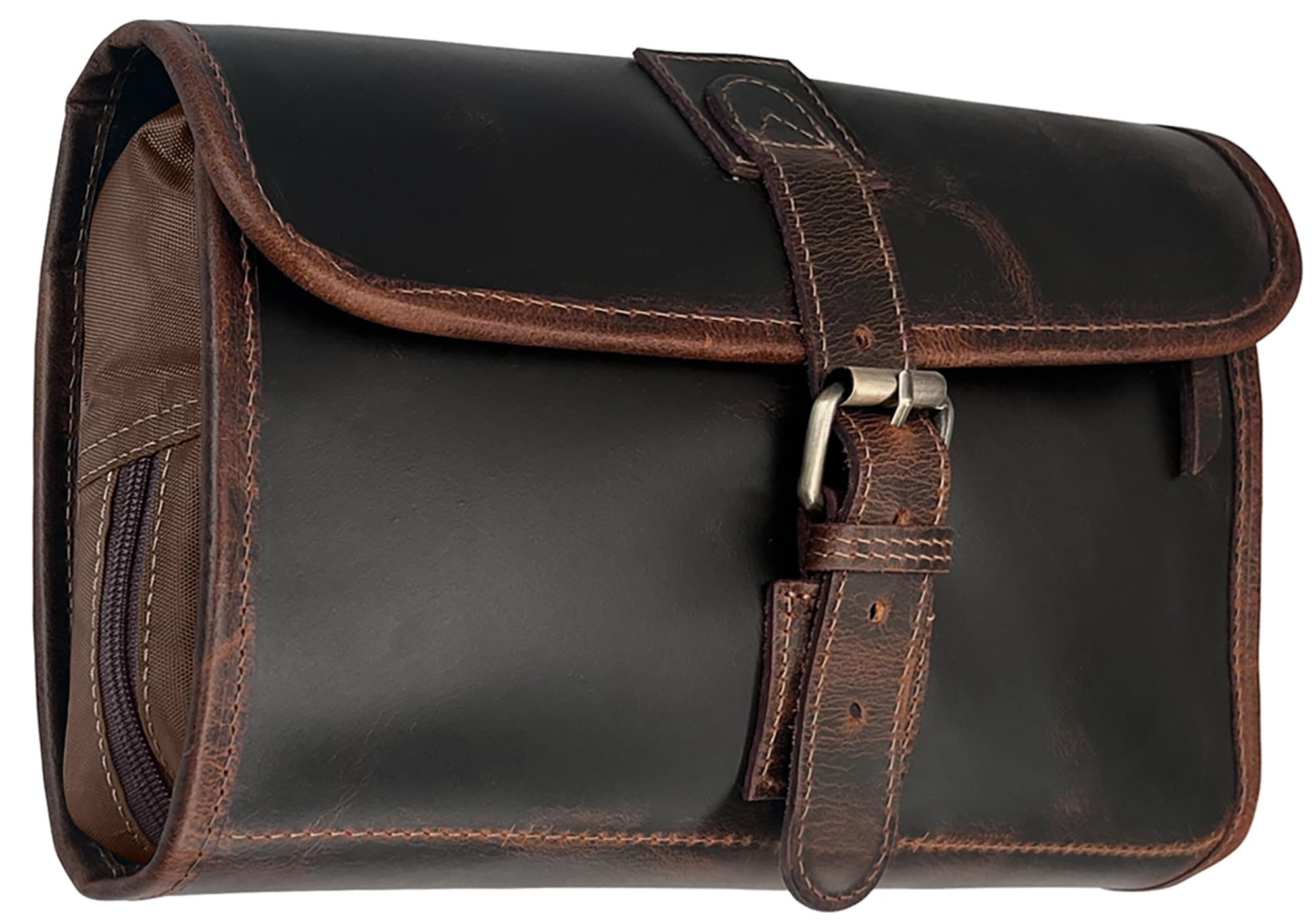 RUSTIC TOWN Kulturbeutel aus Leder zum Aufhängen für Herren, Reise-Rasierset, Toilettenartikel-Organizer, Kosmetiktasche für Damen, walnussbraun, Large, Toilettenartikel zum Aufhängen