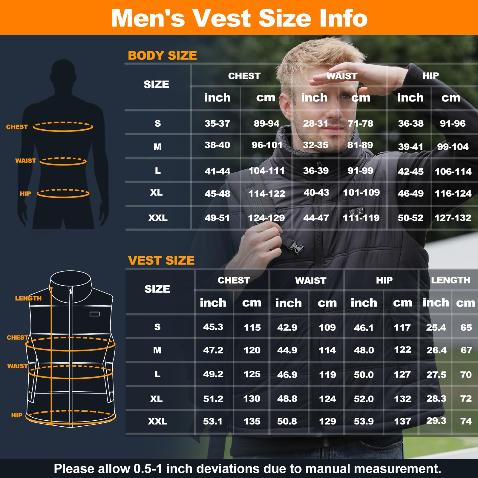 Chaleco Calefactable Hombre con Batería de 12000 mAh Incluida, Chaqueta Calefactable Hombre con 6 Zonas de Calefacción, Chaleco Calefactor Eléctrico Ideal para Camping, Caza y Motos
