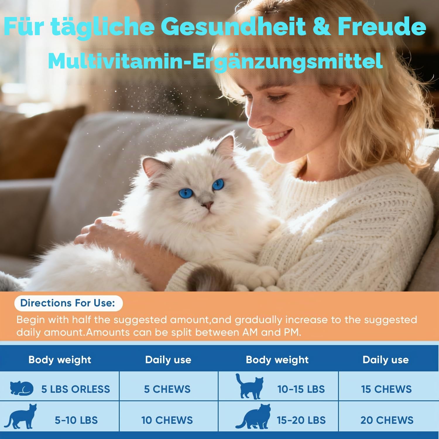 Katzen-Multivitamine 550 Kautabletten mit Eigelb- und Käsefüllung - Hühnergeschmack Haut- & Fellunterstützung mit Omega 3, Biotin, Vitaminen für Immunsystem, Herz, Augengesundheit