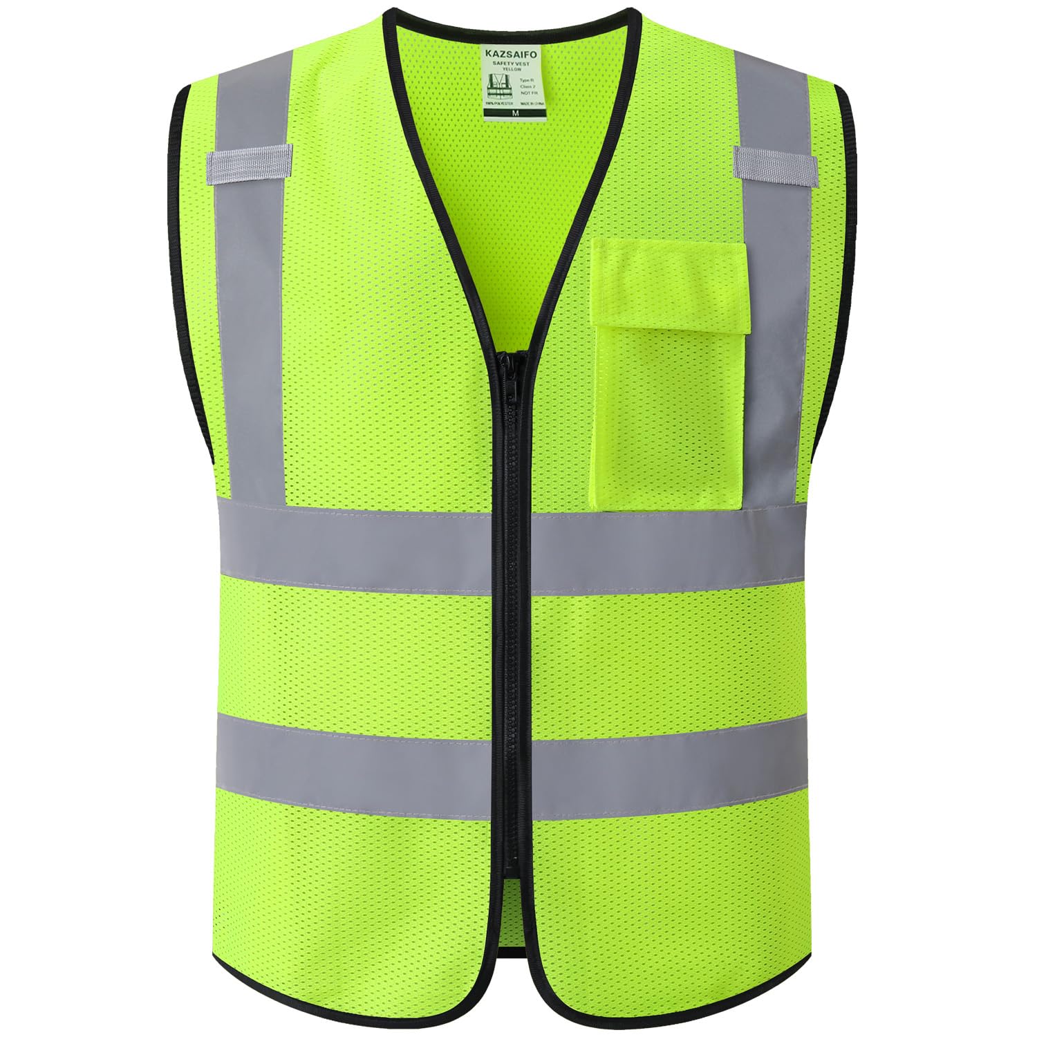 Kazsaifo Hi Vis Reflective Safety Vest for Men Women Work,Mesh High Visibility Class 2 Construction Vest with Chest Pocket and Zipper Front,Meets ANSI
