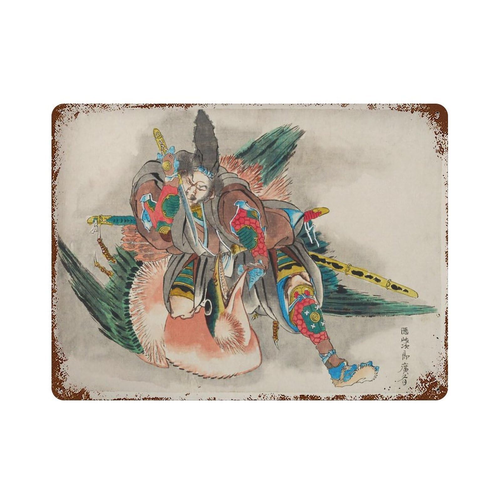 xiaoxiaoshen Hokusai Samurai Woodblock Japanese Wall Decor Art Metal Tin Poster Modern Home Decor Art Home Bar Shop Decorations Vintage Sign 30x40cm