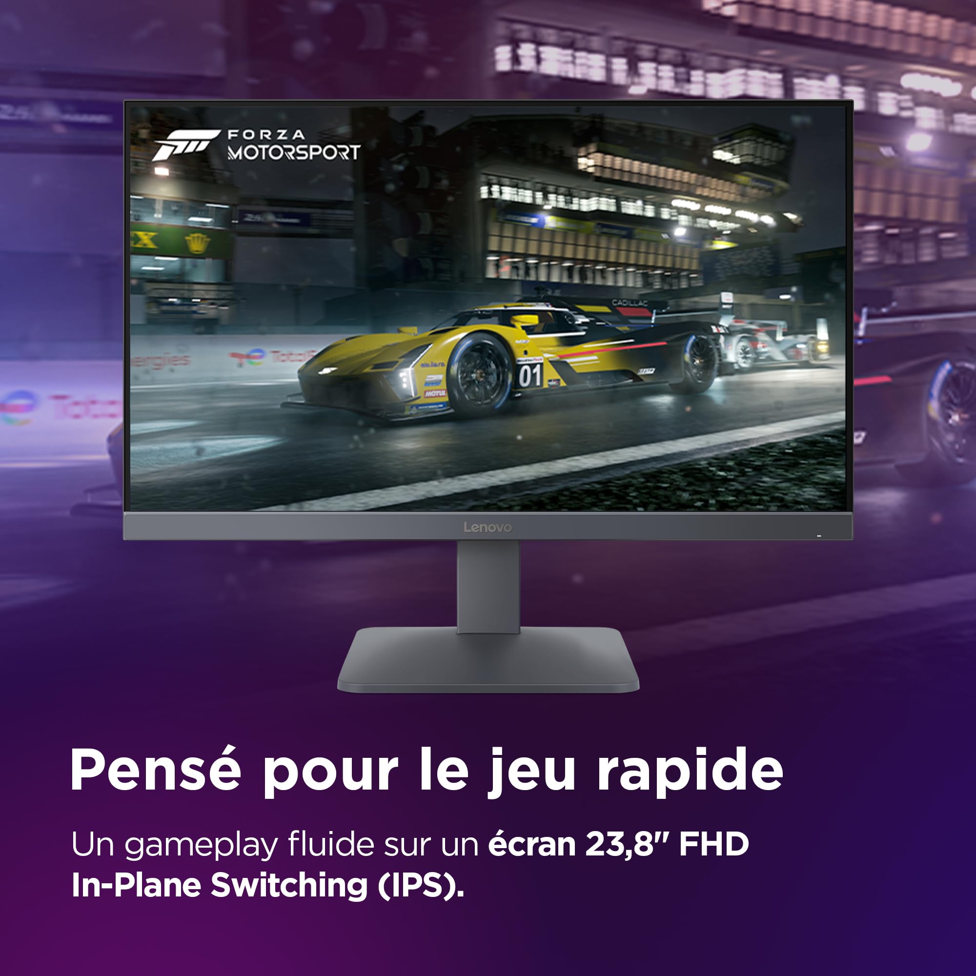 Lenovo LOQ 24-10 - Écran 23.8'' FHD (1920x1080, IPS, 200 Hz, 0.5 ms, 2X HDMI+DP, 99% sRGB, Cable HDMI) - Gris Lunaire