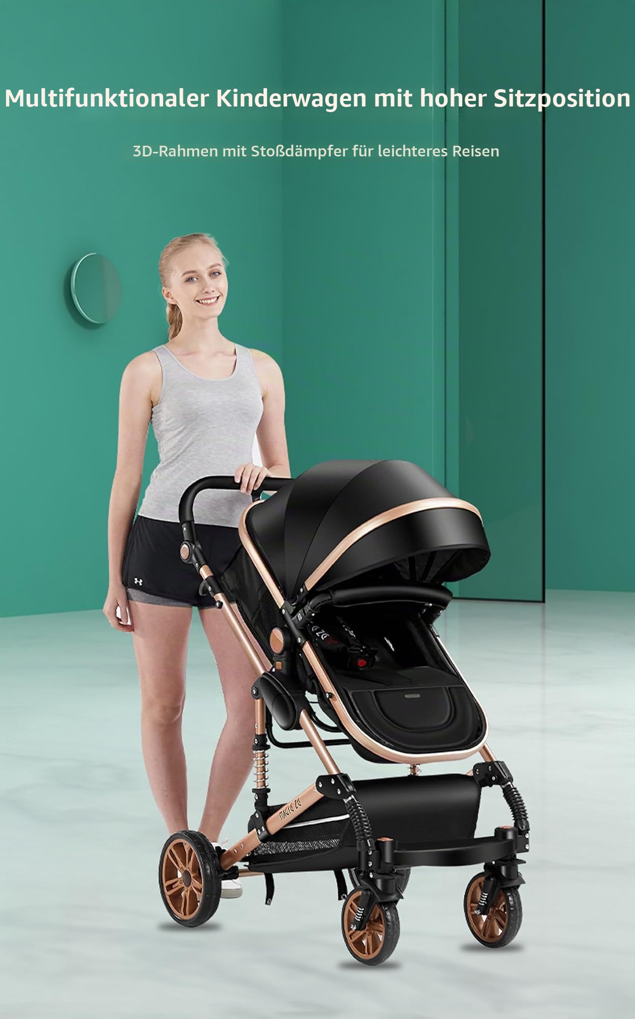 Kinderwagen 3 in 1, Buggy mit Umkehrbarem Zwei-Wege-Schub, Kinderwagen mit Faltbarem Tragbarem One-Click-Design, Kinderwagens 3 in 1 Komplettset mit Zubehör Hohe Landschaft (739 Red)