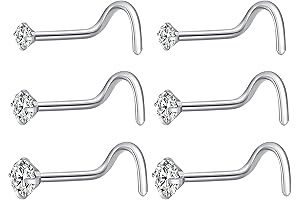 6Pcs Nose Rings Corkscrew 20 Gauge Nose Piercing Jewelry 2mm 2.5mm 3mm CZ Gold Silver