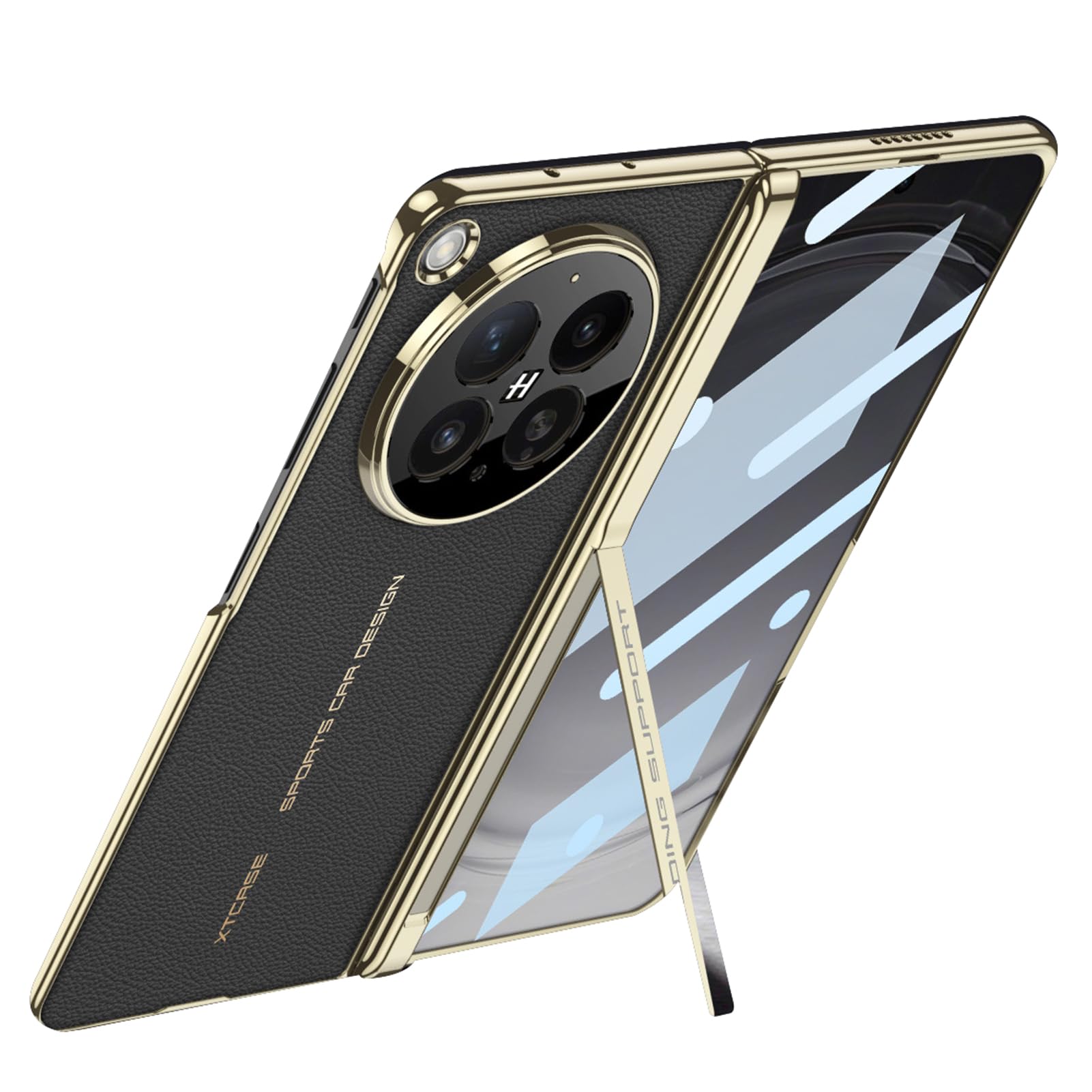 LUOTANL Leather Case for Oppo Find N6, Plating Hinge Kickstand Luxury Screen Protection Magnetic Cover,Black,N6