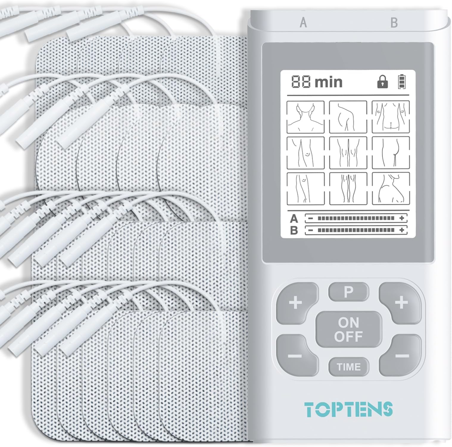 Dual Channel TENS Unit Muscle Stimulator Machine๏ผ9 Modes with 20pcs Premium Electrode Pads for Pain Relief