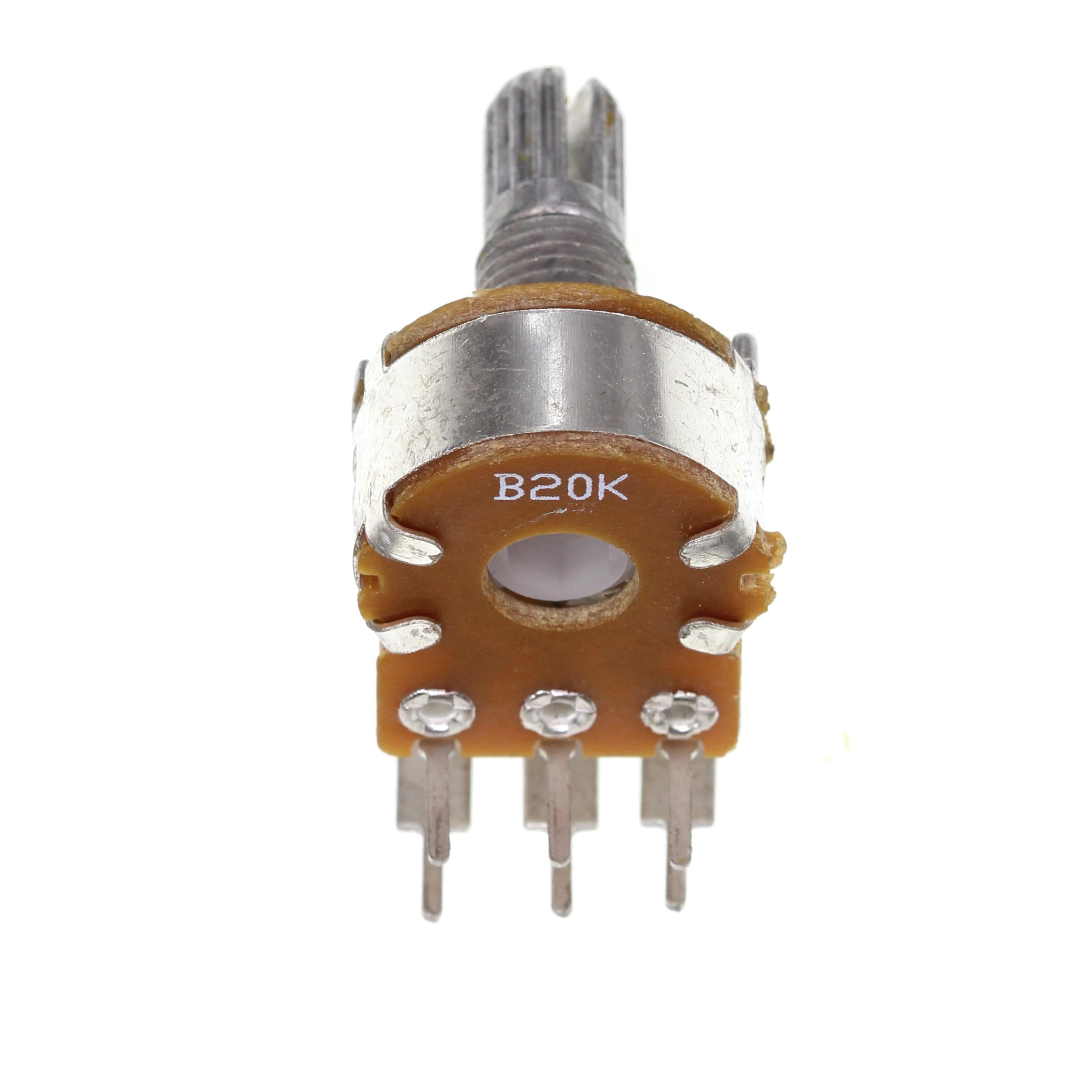 (Pack of 10) WH148 Vertical Dual Gang Outward Bending 6 Pins Potentiometer B20K 20K Ohm Variable Resistors 15mm knurled Shaft Aluminum Alloy Knob Caps - Image 4