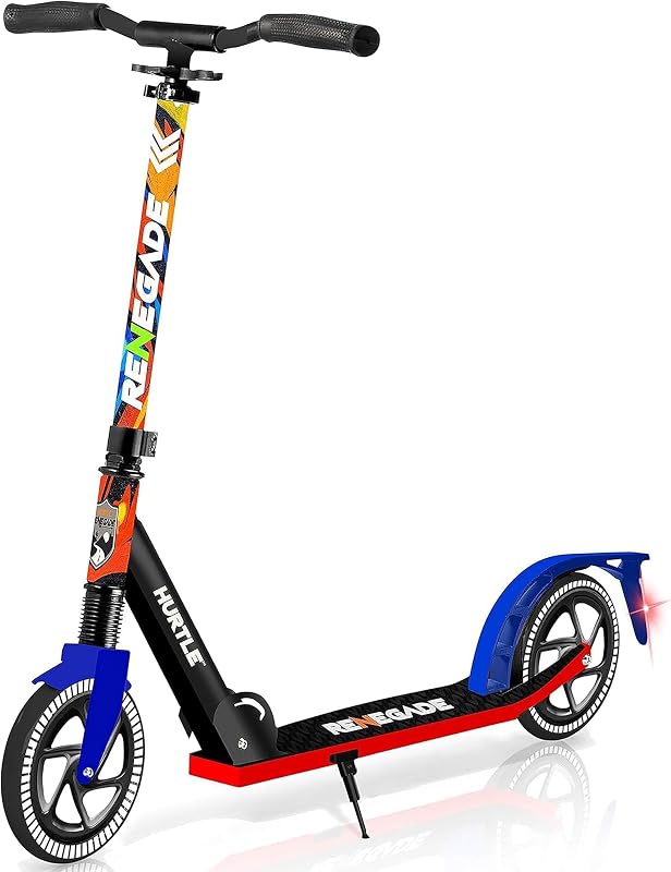 Hurtle Renegade Children's Scooter, Children's Scooter, Adult Scooter, 2 Wheel Scooter with Adjustable Handlebar, Foldable and Portable with Shoulder Strap