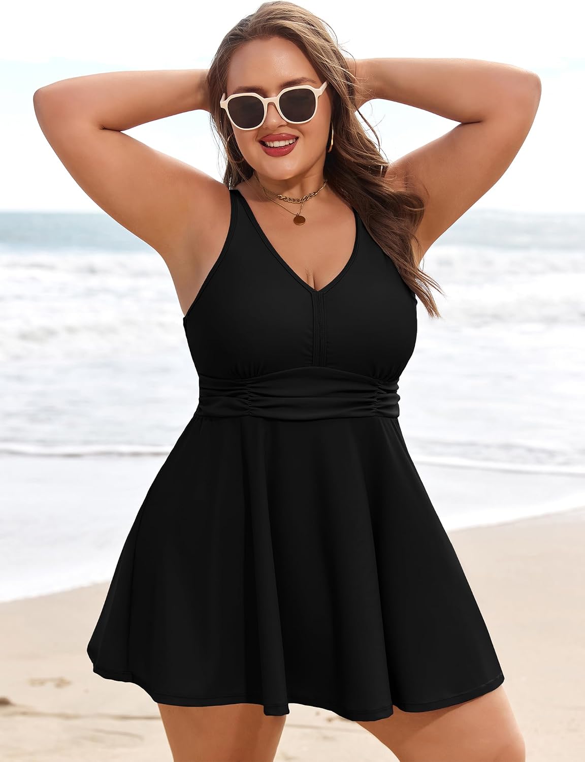 Arolina Women's Plus Size Tankini Swimsuits Two Piece Tummy Control Swim Dress Hide Belly Bathing Suits with Boyshorts
