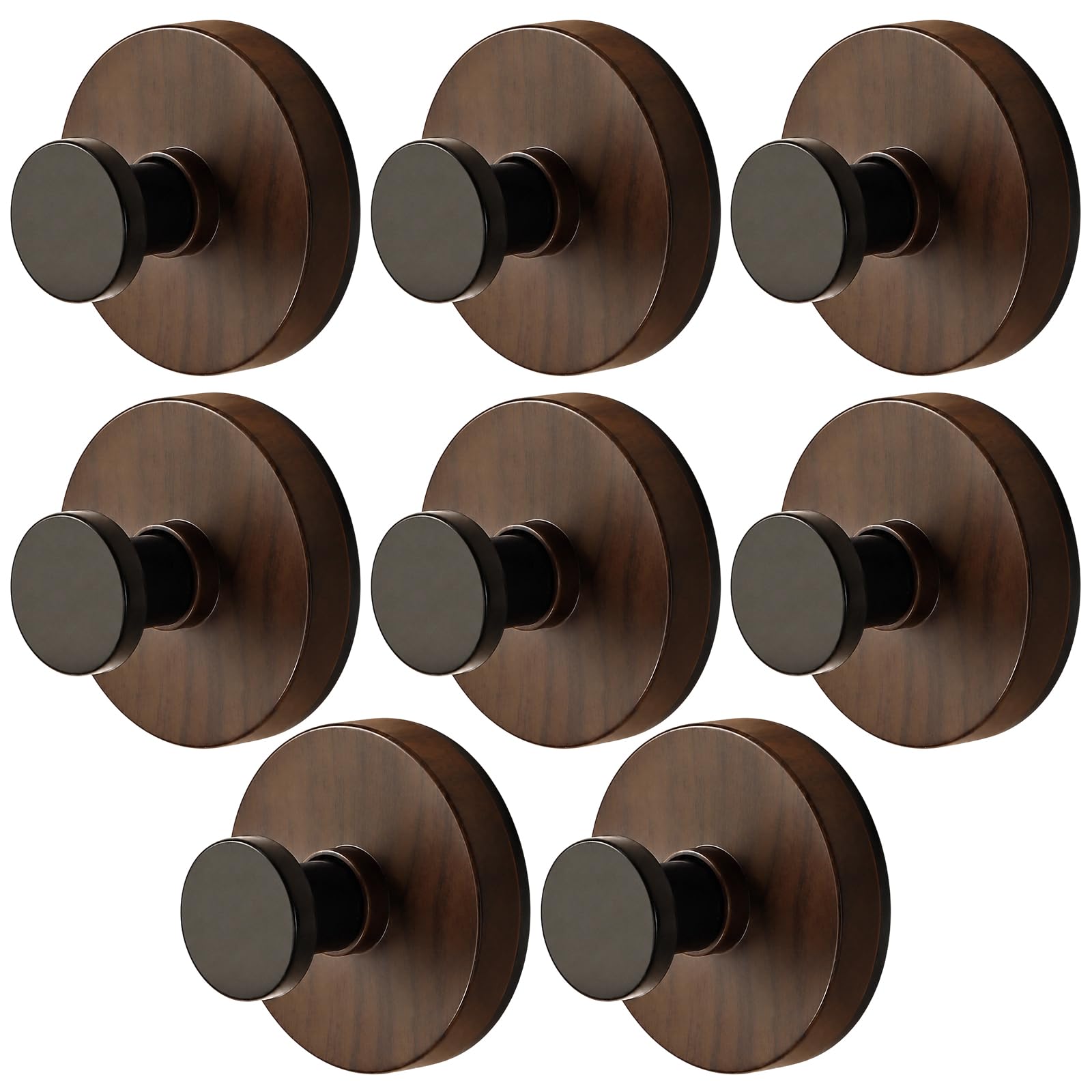 WORUIB Stick on Hooks Heavy Duty, 8 Wooden Hooks with Strong Adhesive, Wall Hooks Stick on for Hanging Items, Self Adhesive Bathroom Hooks with Walnut Finish
