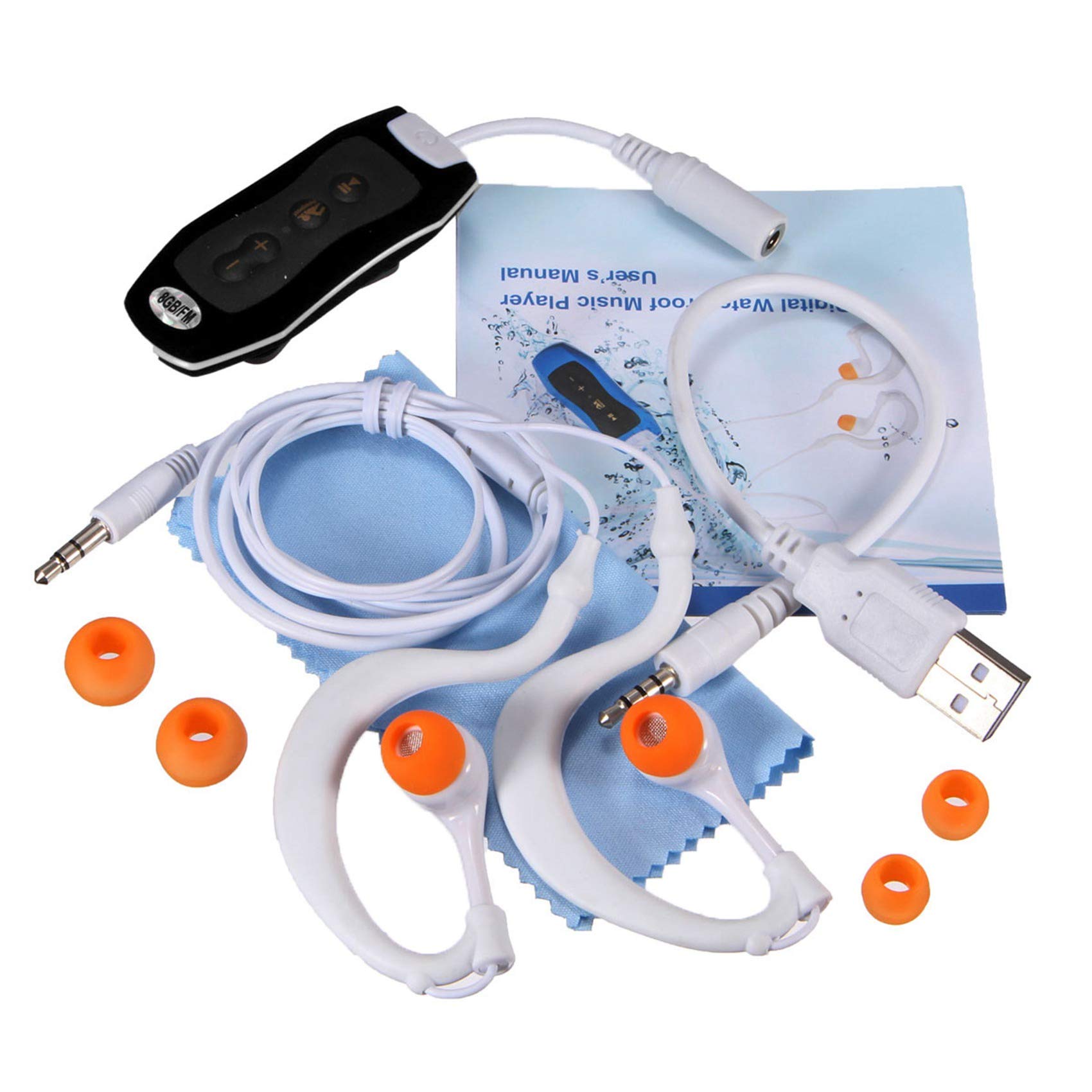 2X 8GB MP3 Musica Lettore Subacqueo Nuoto Diving Spa FM Radio + Cuffie Waterproof Nero