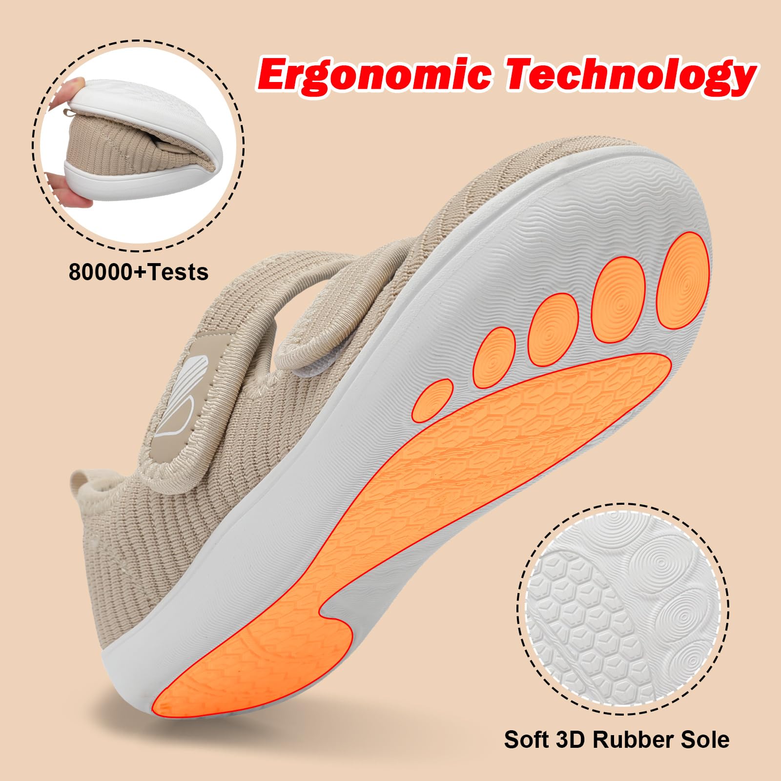 Besroad Zapatos para caminar para mujer, zapatos anchos para diabéticos, ajustables, informales, transpirables, sin caída, para artritis, edema, para interiores y exteriores