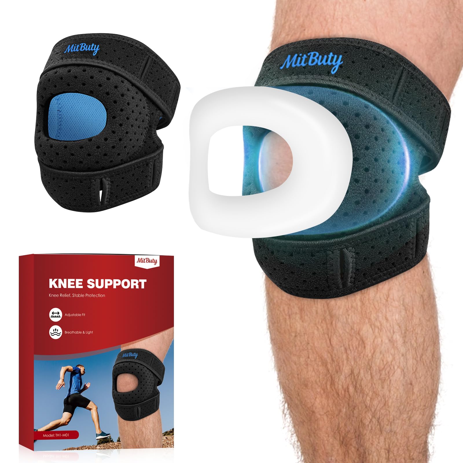 MitButy Knee Support for Men & Women – Adjustable Knee Brace with Open Patella & Patella Gel Pads for Running, Walking, Gym, Arthritis – Knee Protector & Relief Strap for Sports & Daily Activities Standard