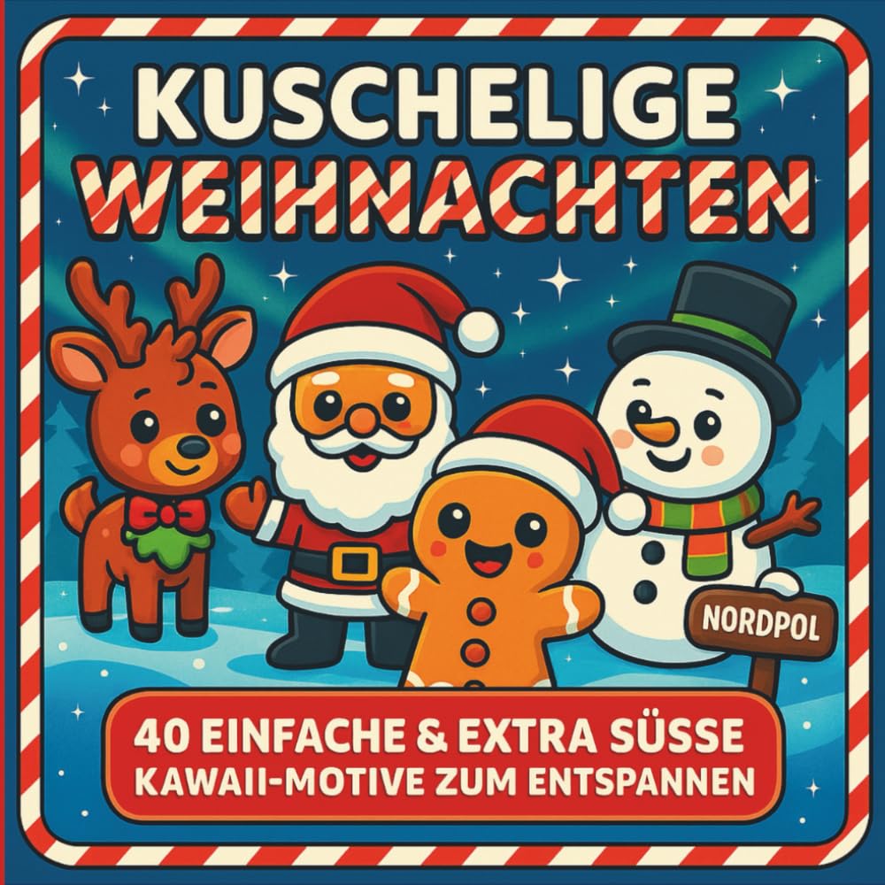 KUSCHELIGE WEIHNACHTEN – Kawaii Ausmalbuch für Klein & Groß: 40 Weihnachtsmotive – Bold-and-Easy für Kinder & Erwachsene zum Entspannen und Ausmalen