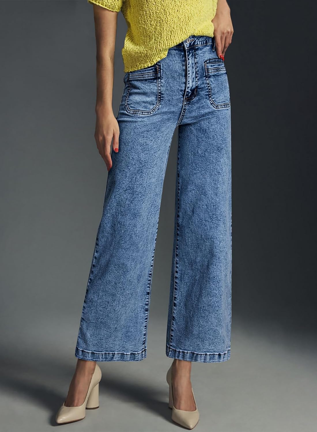 Astylish Womens Jeans Wide Leg High Waisted Stretchy Straight Leg Jeans Trendy Ankle Denim Pants with Patch Pocket - Image 3