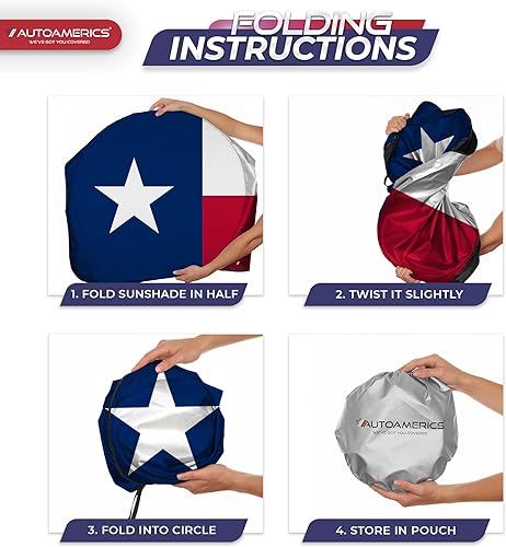 Miniatura 8 de Autoamerics Parasol para parabrisas de 1 pieza con diseño patriótico de la bandera estadounidense de Texas, parasol plegable para ventana delantera