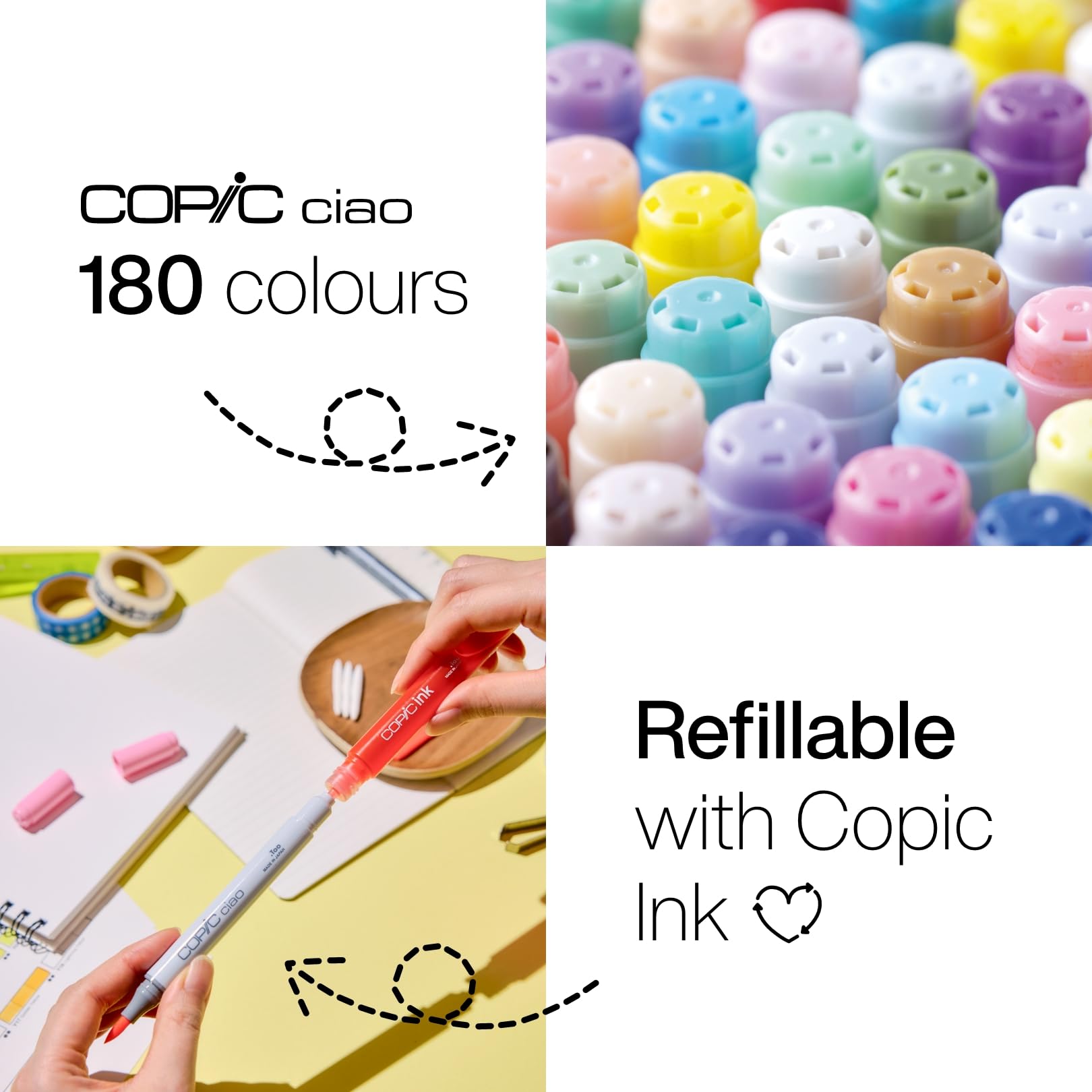 COPIC Ciao Marker 5+1 Set "Grey Tones", 5 markerów uniwersalnych na bazie alkoholu z jedną końcówką średniej szerokości i jedną pędzelkową, w tym 1 Multiliner 0,3 mm