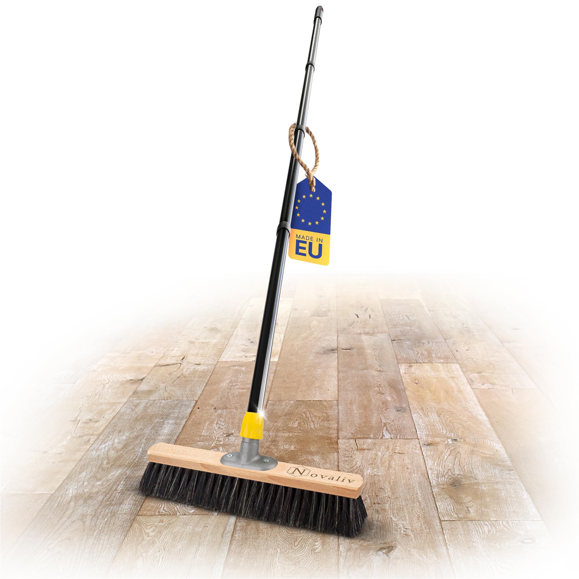 Novaliv Escoba de 40 cm con Mango, Mezcla de Pelo Fina - Ideal para Taller, Industrial, Hogar y Habitación