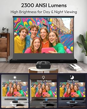 Ultra HD 4K Projector Home Cinema, 2300 ANSI Lumens for Outdoor Movie Night