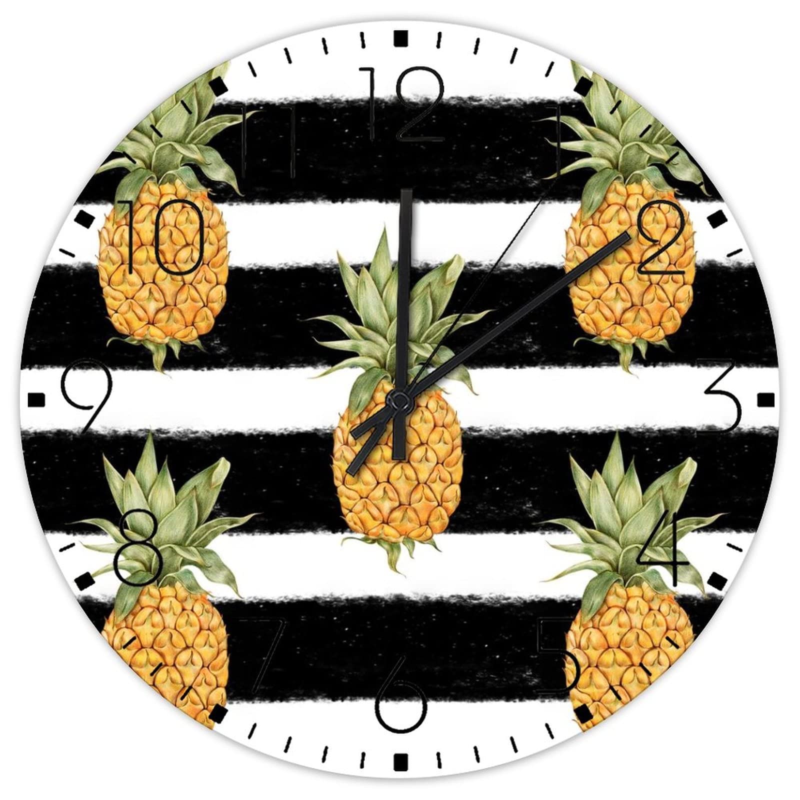 Horloge murale jaune ananas 38 cm en bois vintage pour salle de fitness