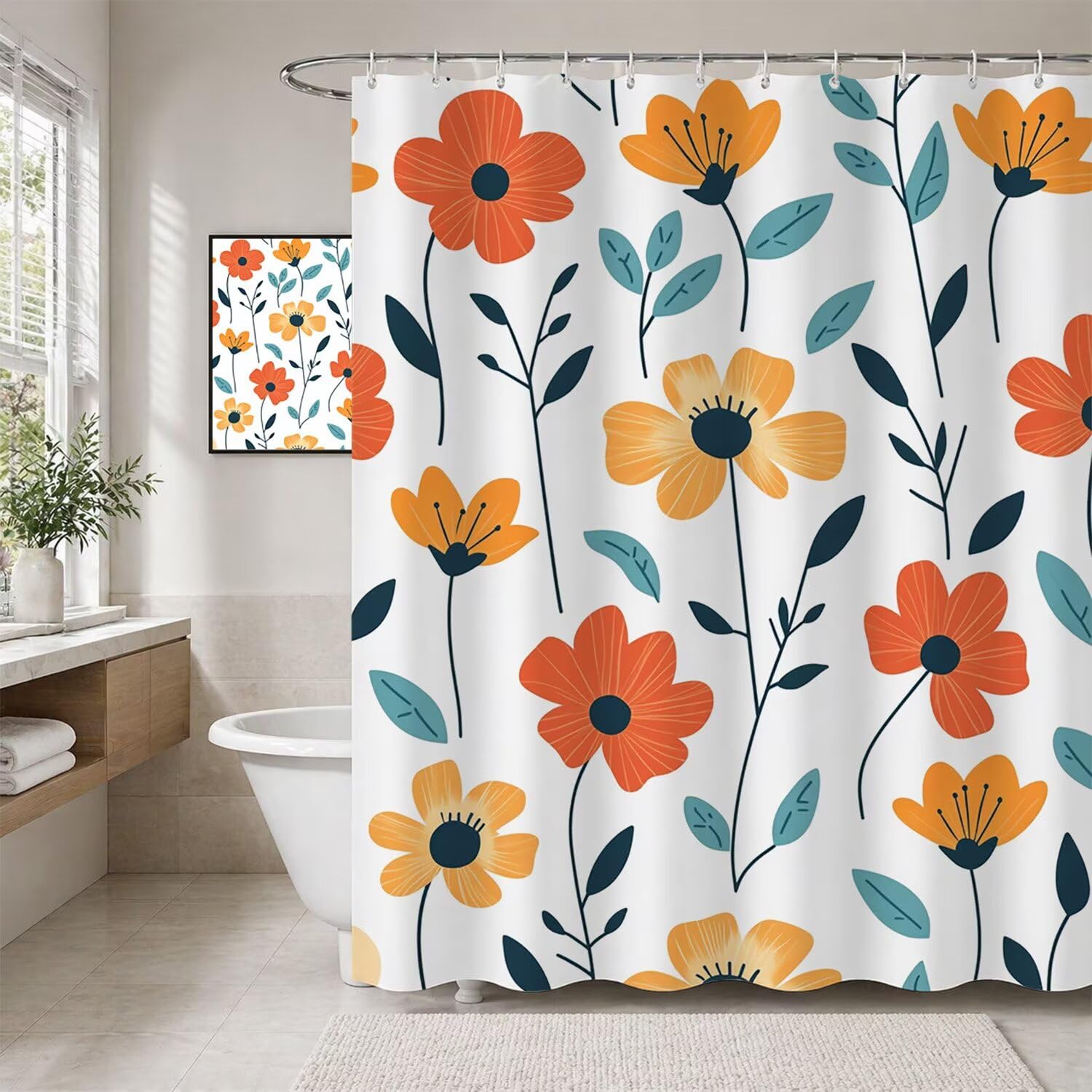 Rideau de douche imperméable anti-moisissure en tissu fleuri 180 x 190 cm
