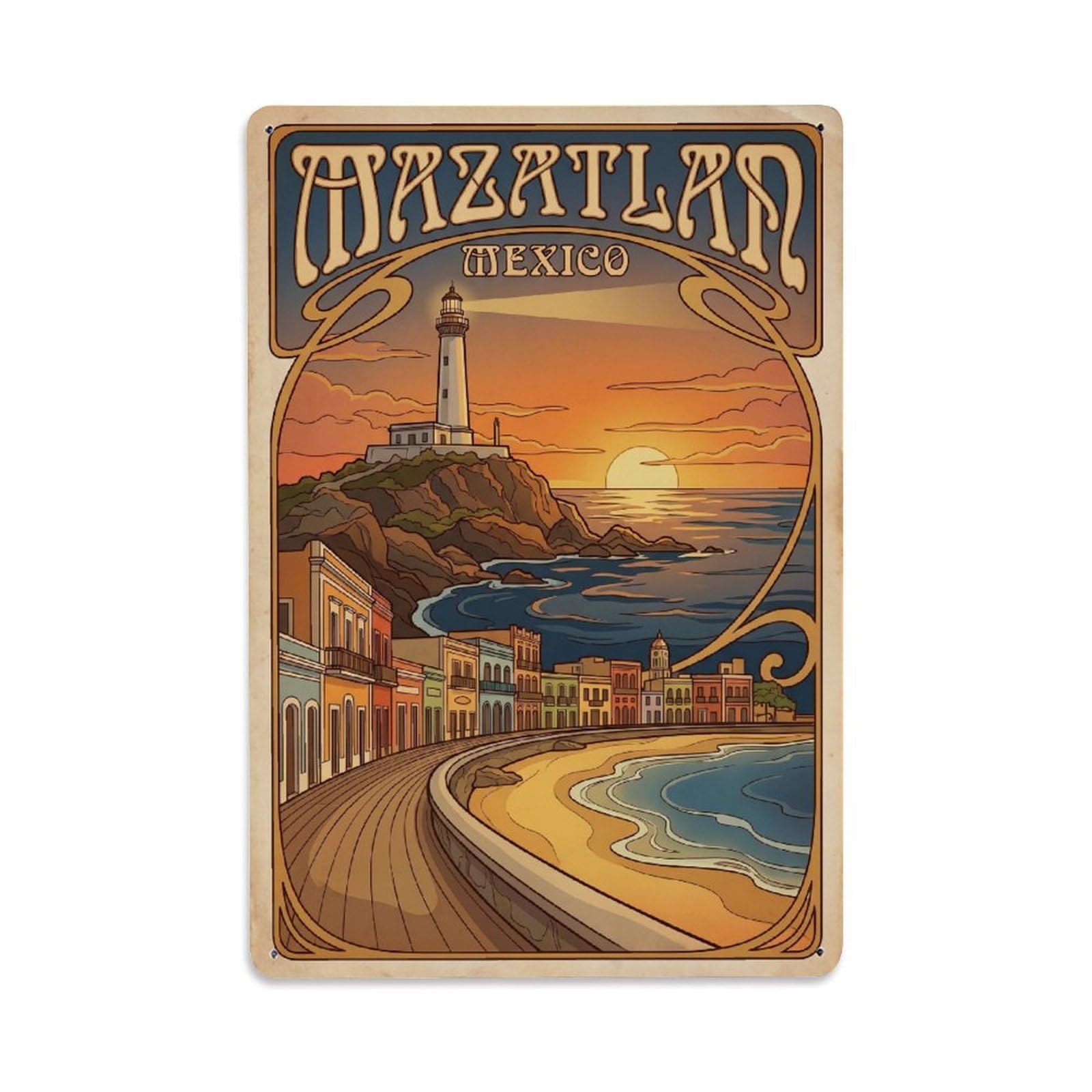 Retro Mexico Mazatlan Travel Metal Tin Sign