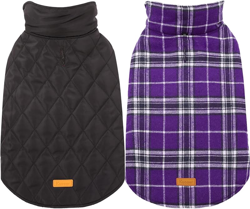 Kuoser Abrigo impermeable para perro, campera cálida reversible para perro con agujero para correa