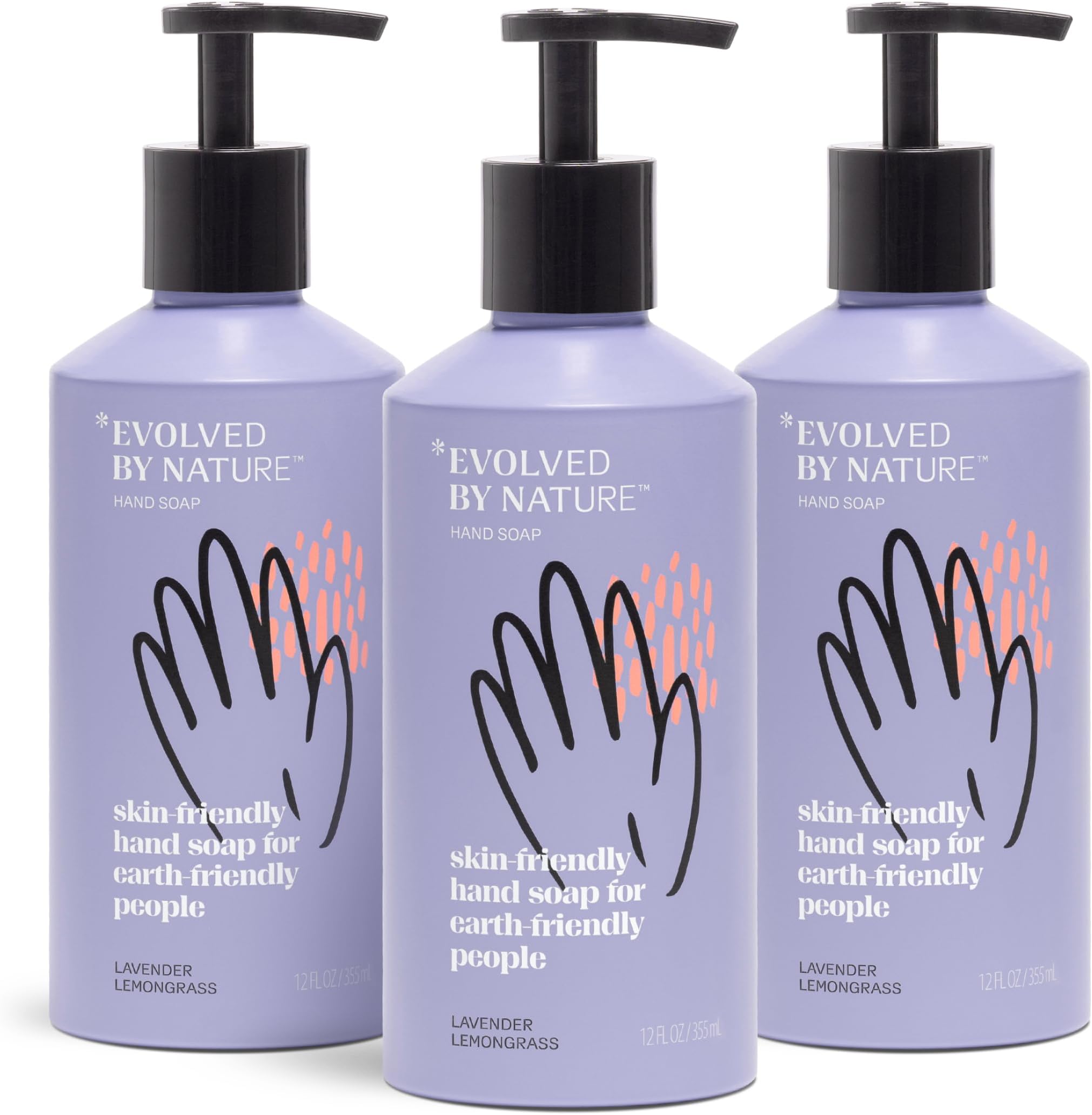EVOLVED BY NATURE Liquid Hand Soap, 12 Oz (Pack of 3), Lavender Lemongrass, Biodegradable Formula