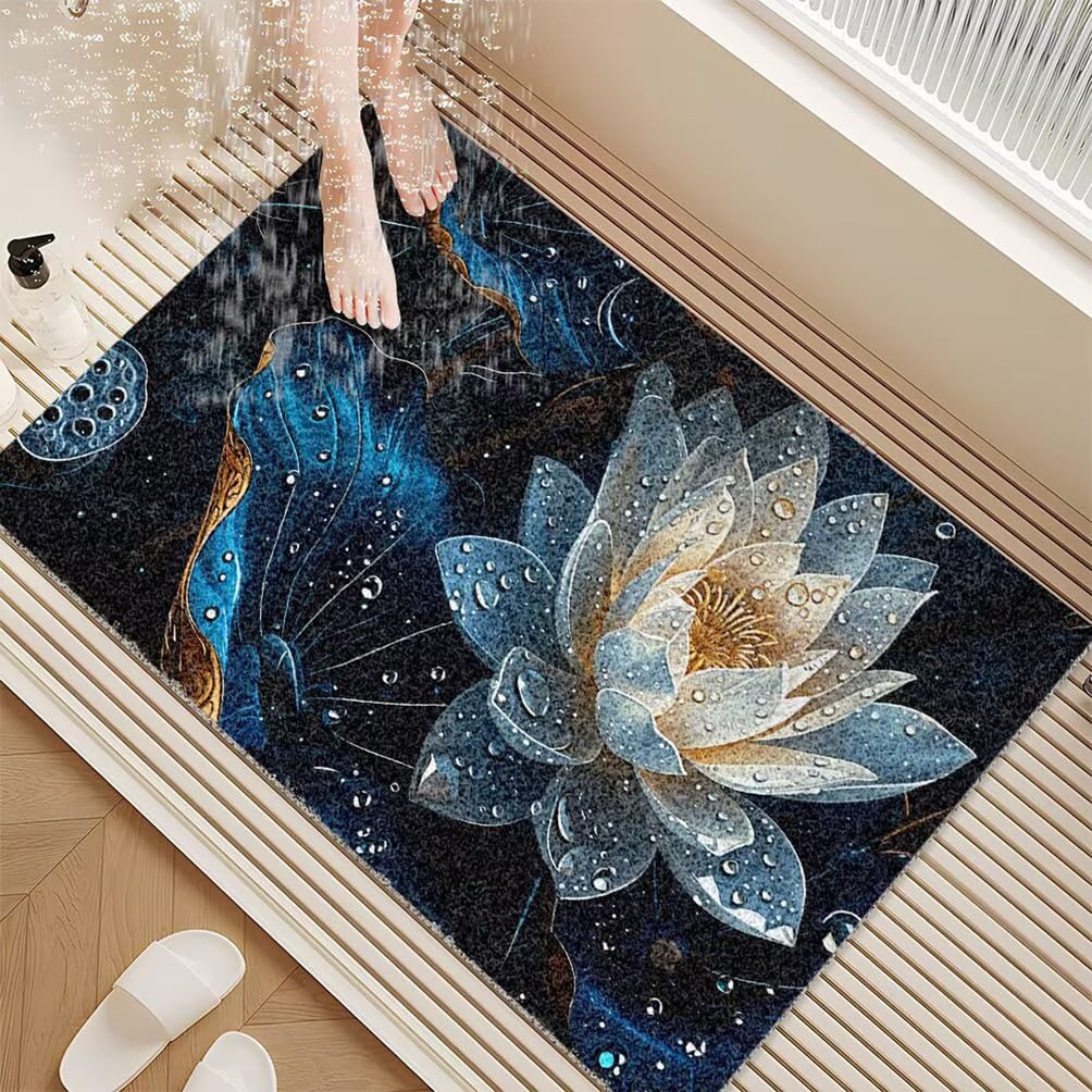 Pevfeciy Tapis de Douche antidérapant 75X75 cm Tapis antidérapant Douche de Motif de Lotus en PVC Doux et avec Trous de Drainage Haute perméabilité à l'eau adapté aux Zones humides