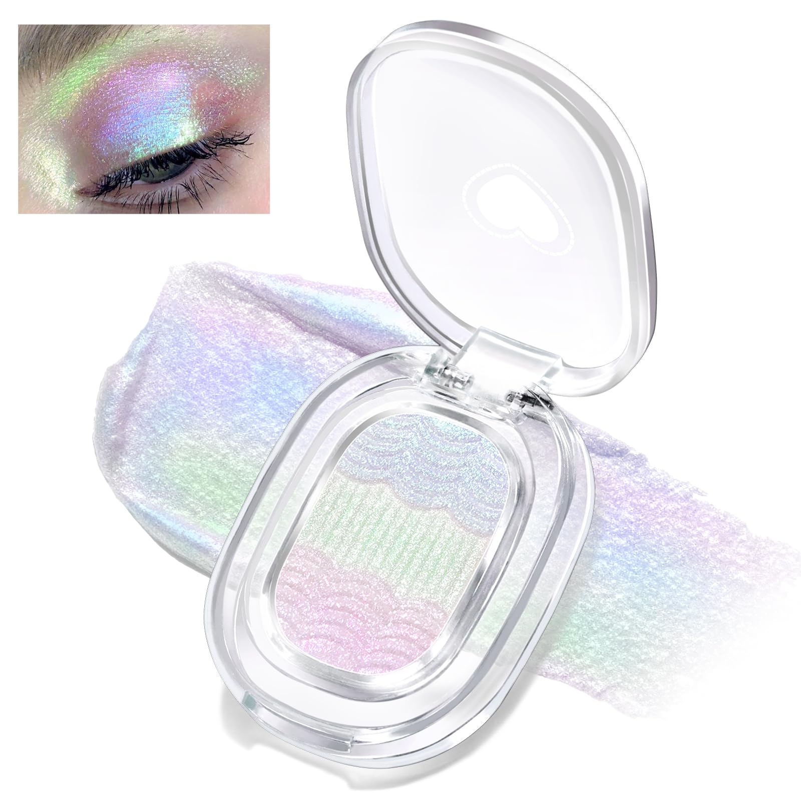 HOSAILY Chameleon Face Highlighter Palette, Multichrome Glitter Shimmer Rainbow Eyeshadow Makeup, Holographic Metallic Long Lasting Eye Looks,