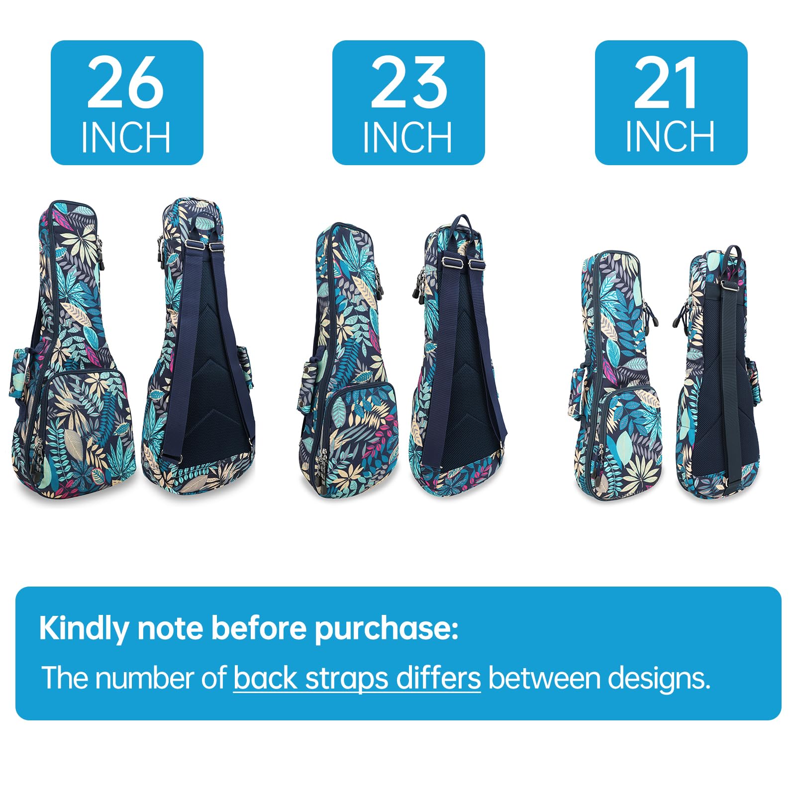 Bolsa para ukelele tenor de 26 pulgadas, bolsa de instrumentos con estampado de hojas tropicales de verano, color azul