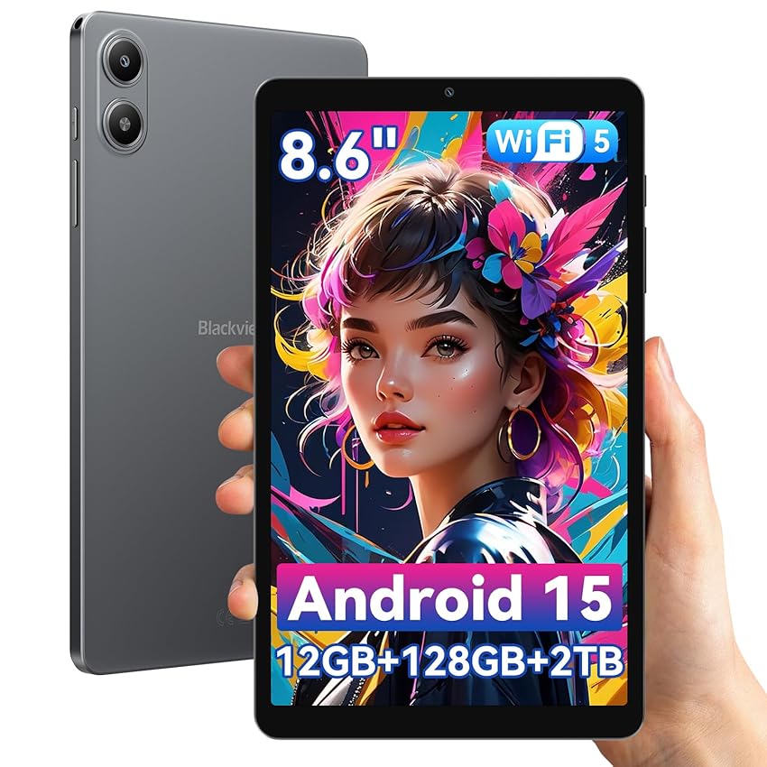 Blackview Link2 8 Pollici Tablet Android 15, 1340 * 800 Display, 12GB RAM + 128GB ROM/1TB TF, Tablet in Offerta, Gemini AI 2.0, Face ID, Widevine L1/5G WiFi/5000mAh/8MP + 5MP/GPS/OTG/OTA/Bluetooth5.0