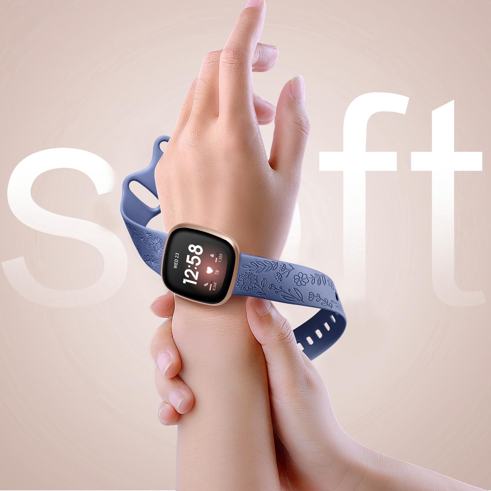 Oielai Cinturini Girasole Compatibile con Fitbit Versa 3/Fitbit Versa 4/Fitbit Sense/Fitbit Sense 2 Cinturini Donne, Cinturino in silicone morbido per Versa 3/Versa 4/Sense 2/Sense